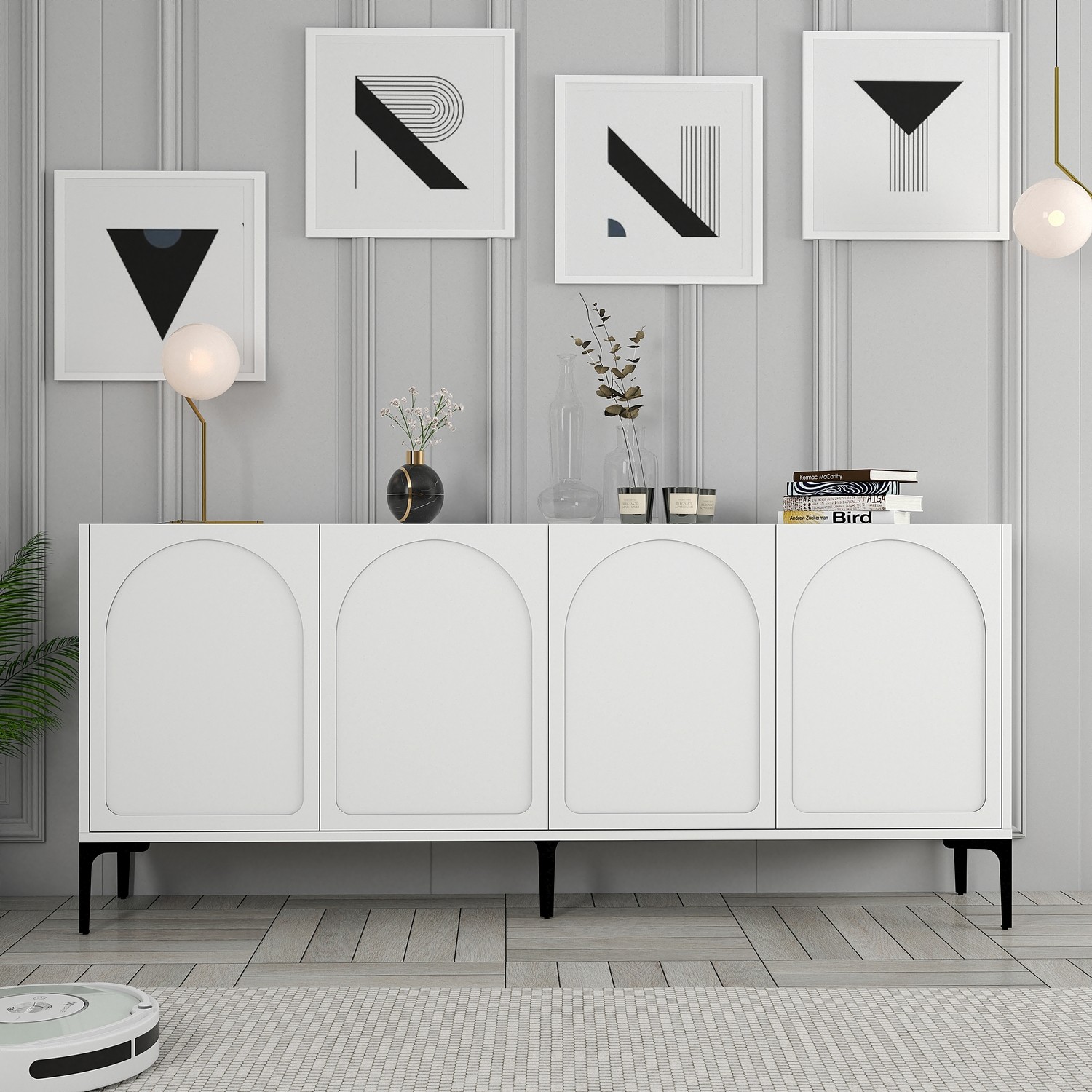 Lyon 79 Console Wood Veneer White Black