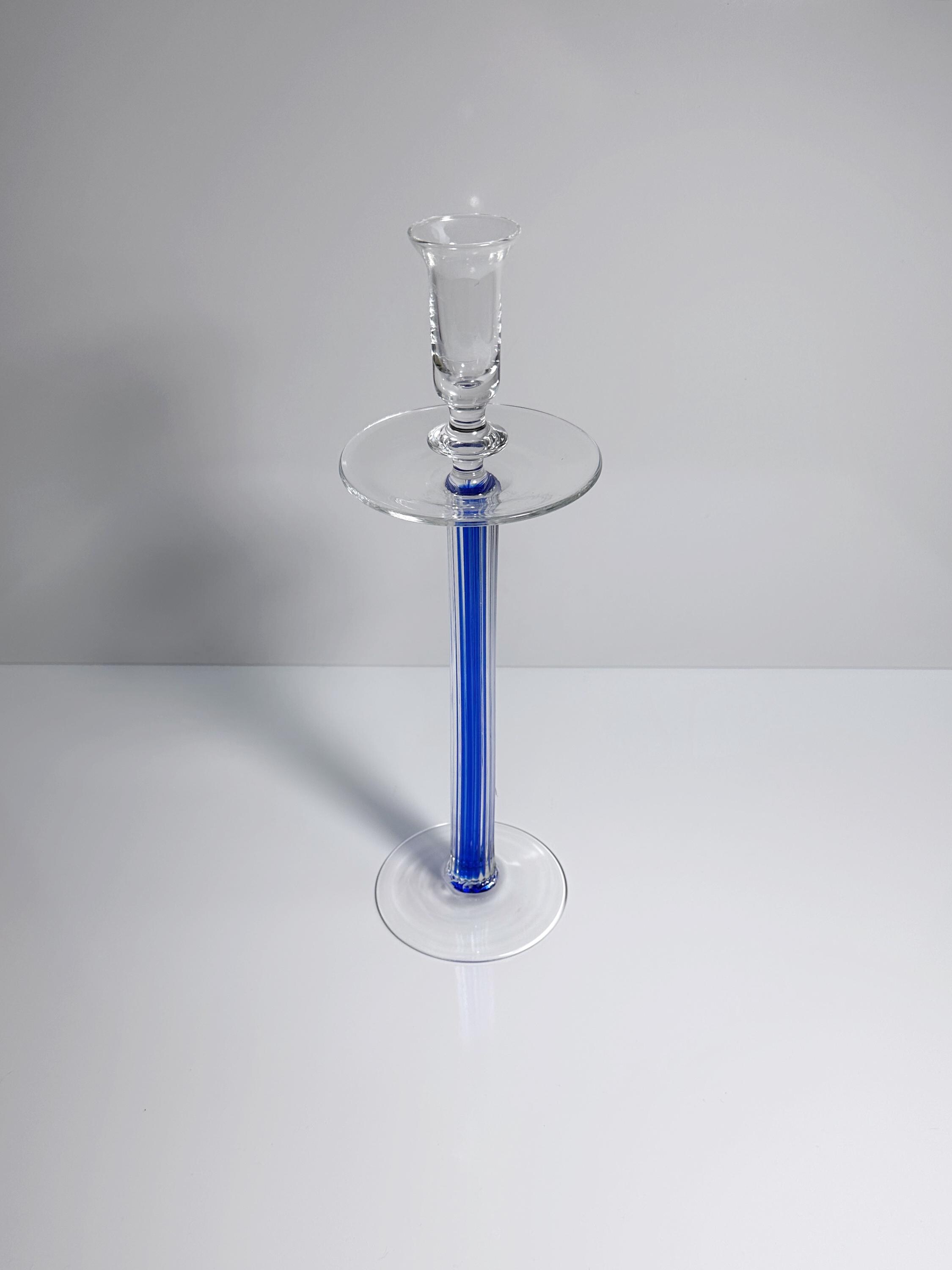 Vintage Postmodern Kerzenständer Glas Blau 1990er Jahre
