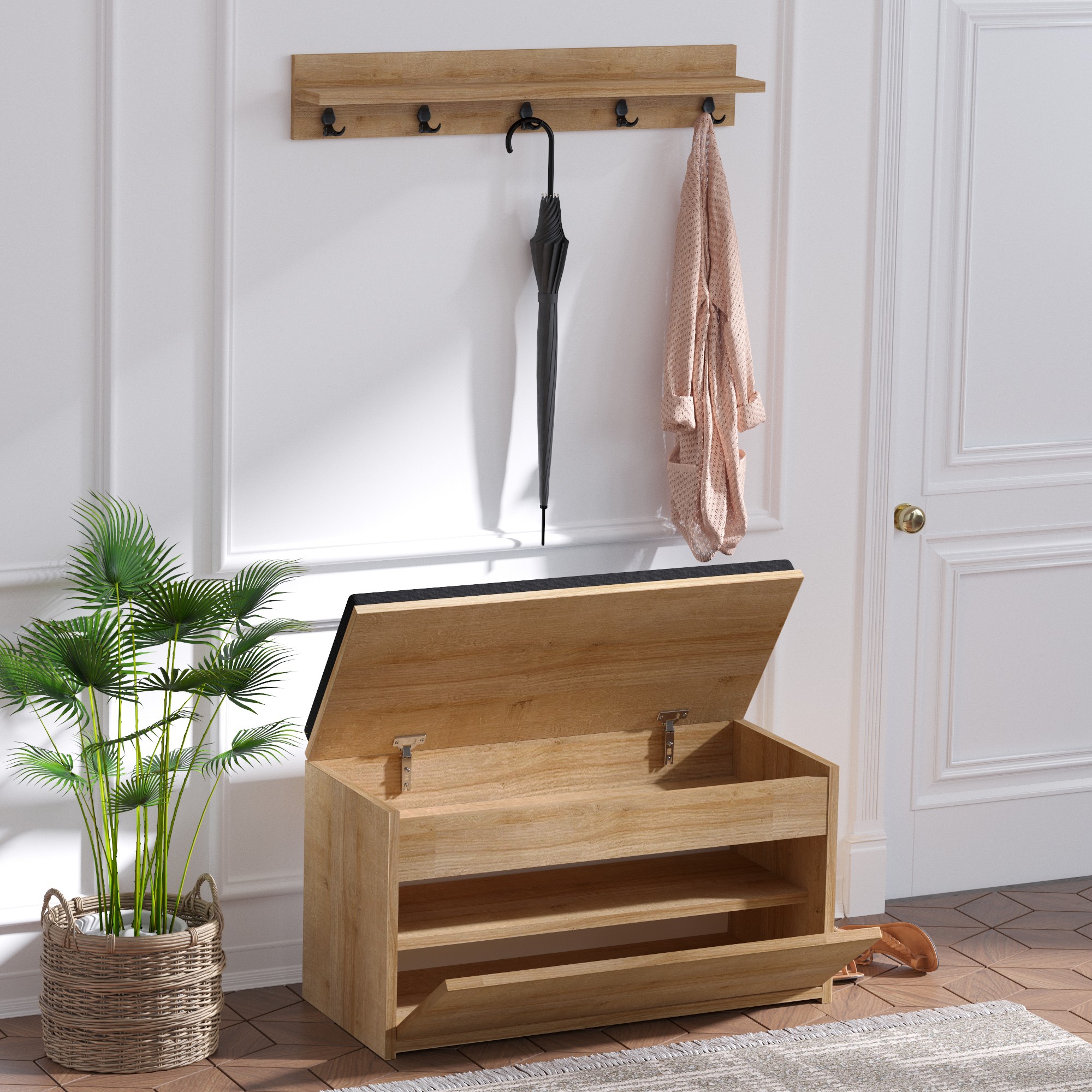 Boby Garderobe Holz Eiche Schwarz