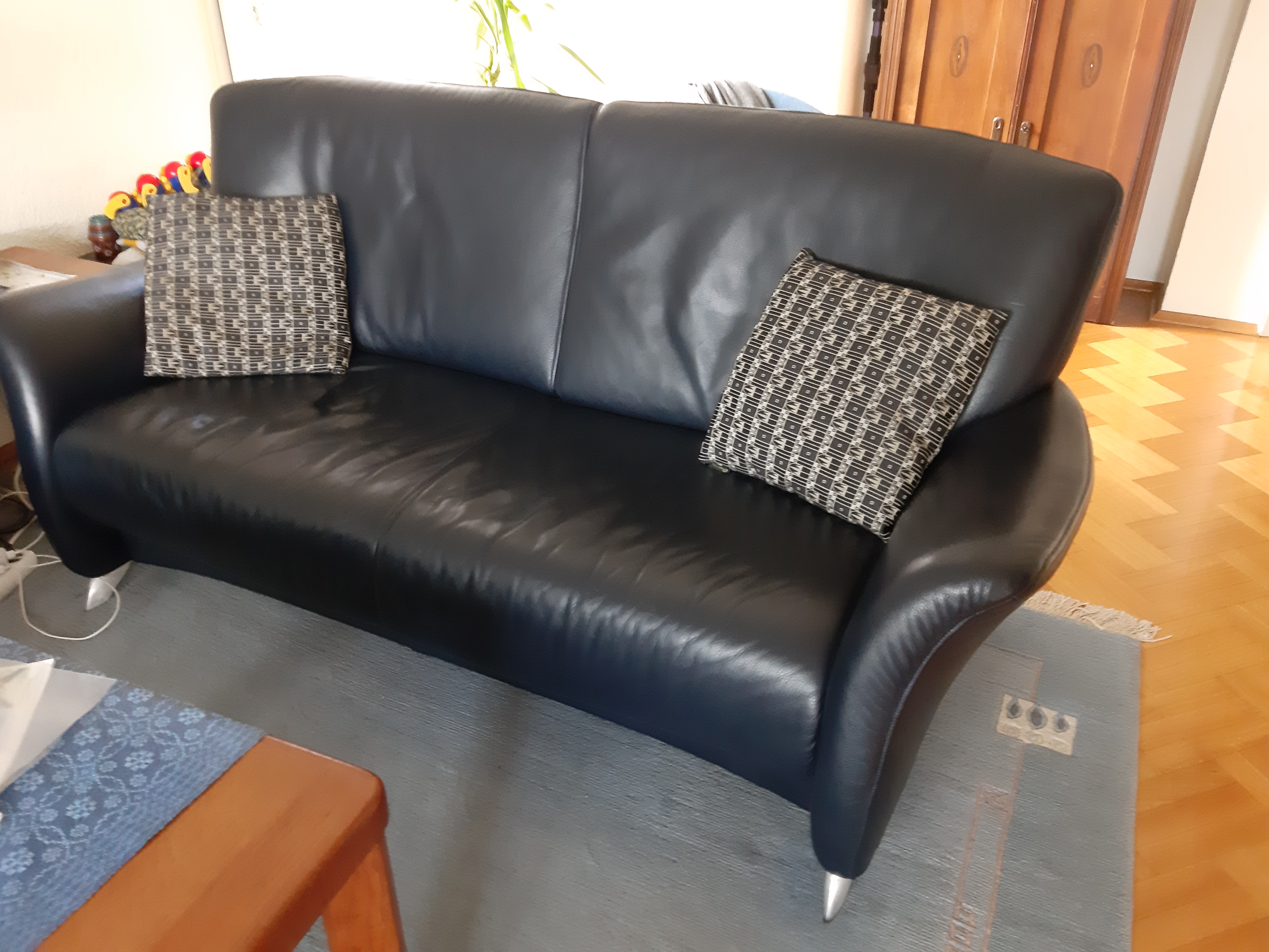 2x Sofa 2-Sitzer Leder Dunkelblau