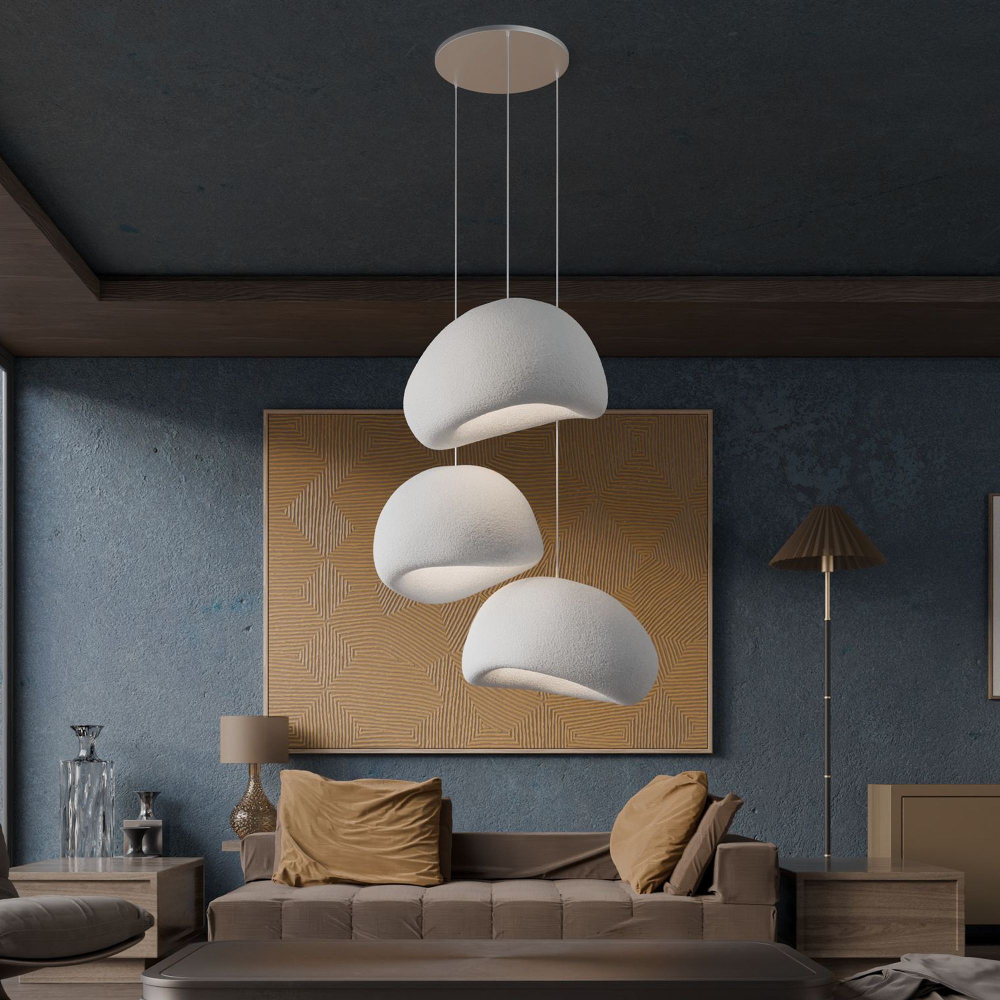 3-Flammig Wabi Sabi Nami Pendelleuchte Weiß