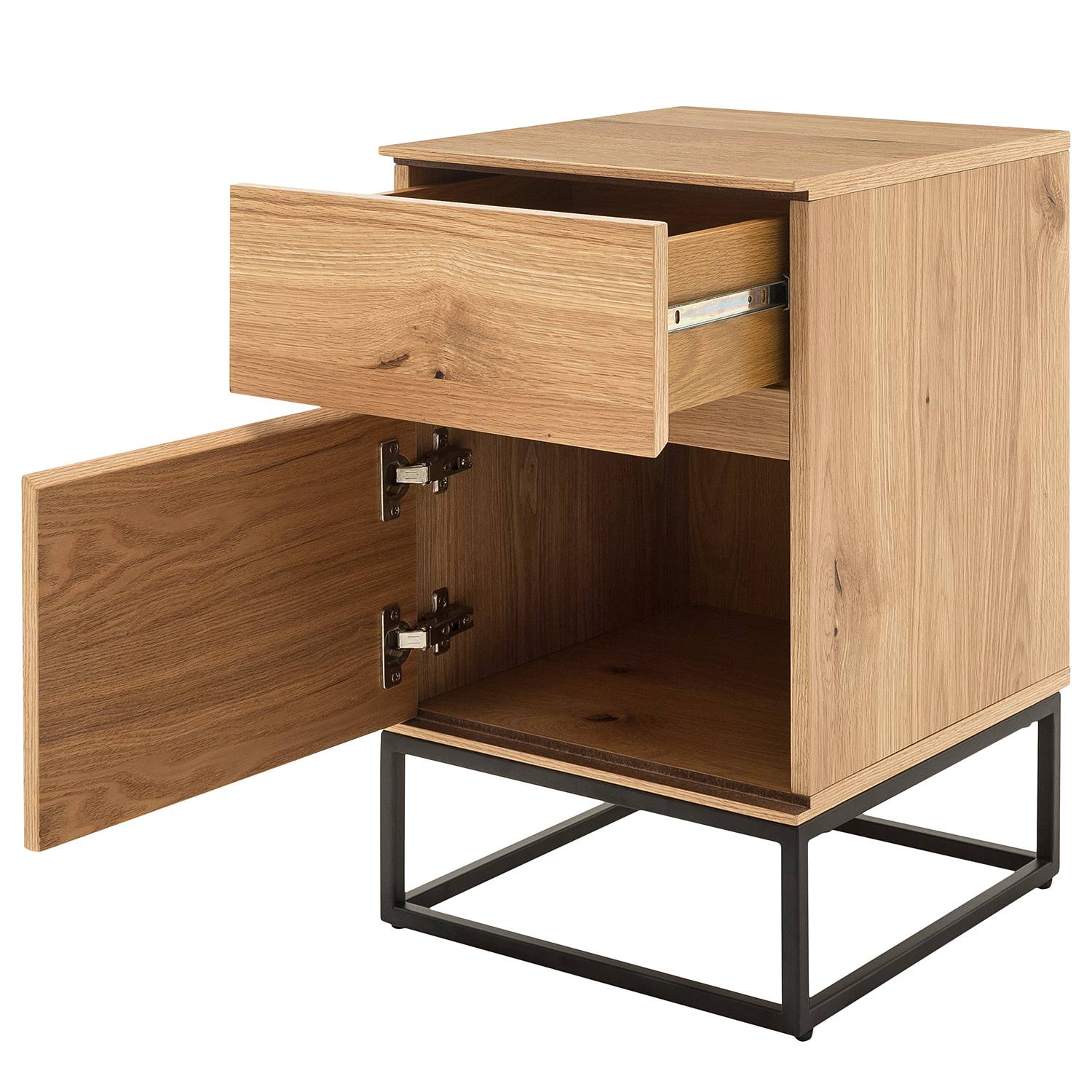 Nachtkommode NOZZA mit 1 Tür Echt holzfurnier Eisen Schwarz