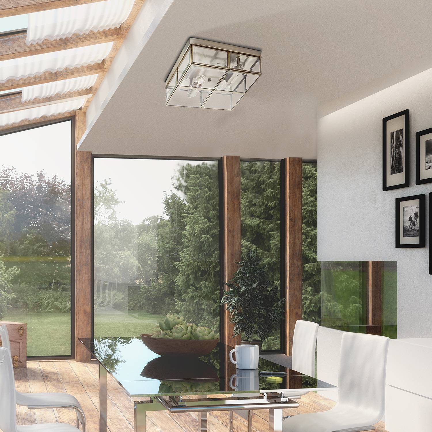 2-burner Flush Ceiling Light Clear Glass Steel Gold