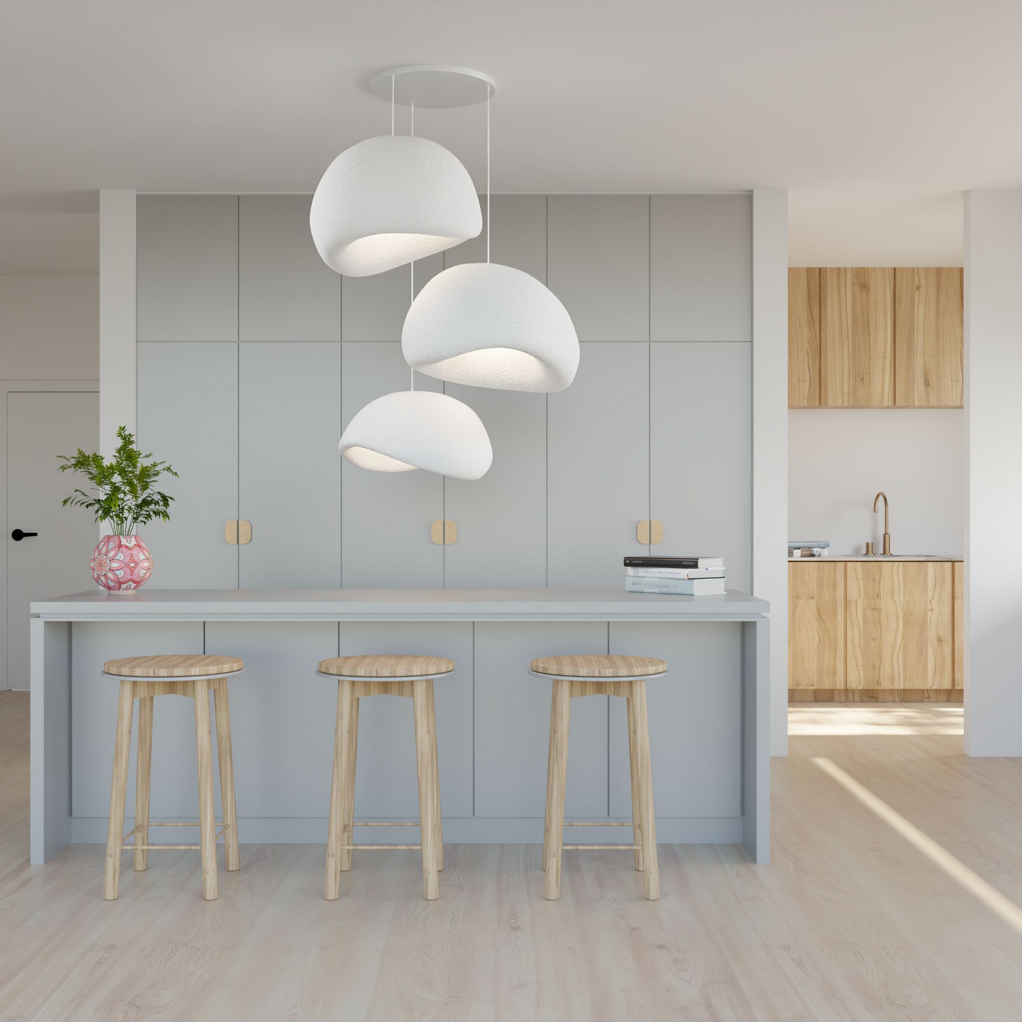 3-Flammig Wabi Sabi Kanso Beams Pendelleuchte Weiß