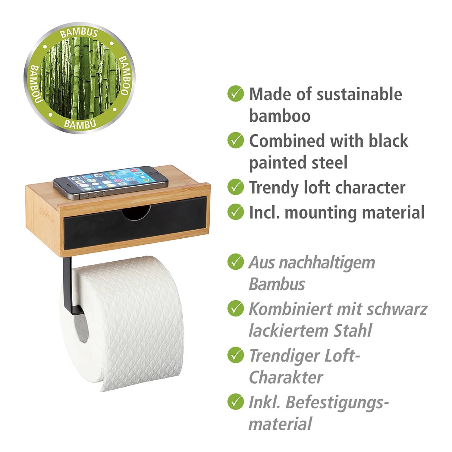 Toilettenpapierhalter Bambusa Bambus Natur