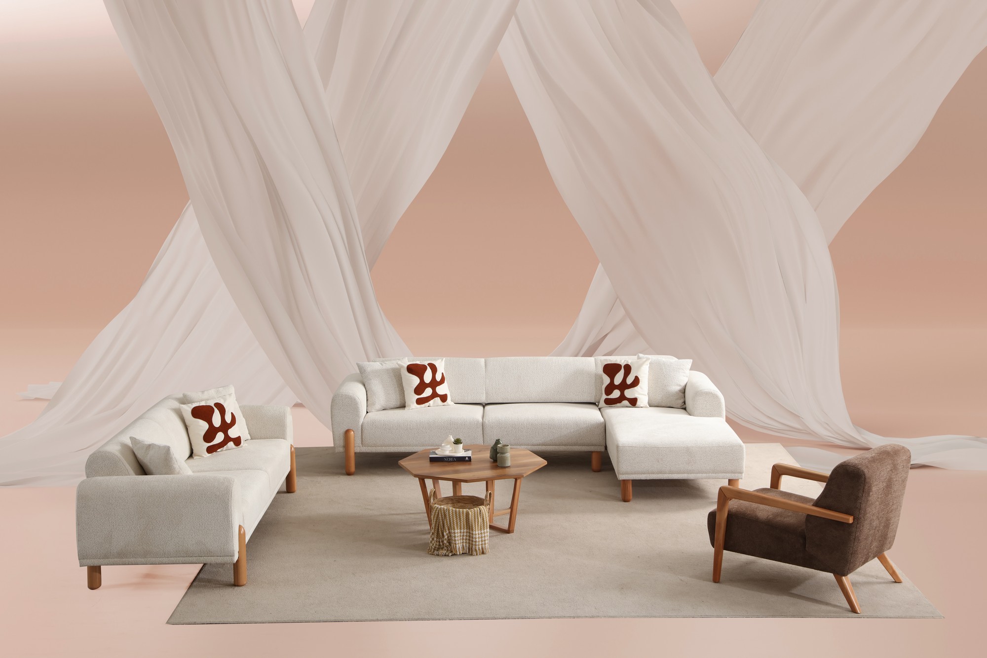 Lyke 3-seater armchair Cream
