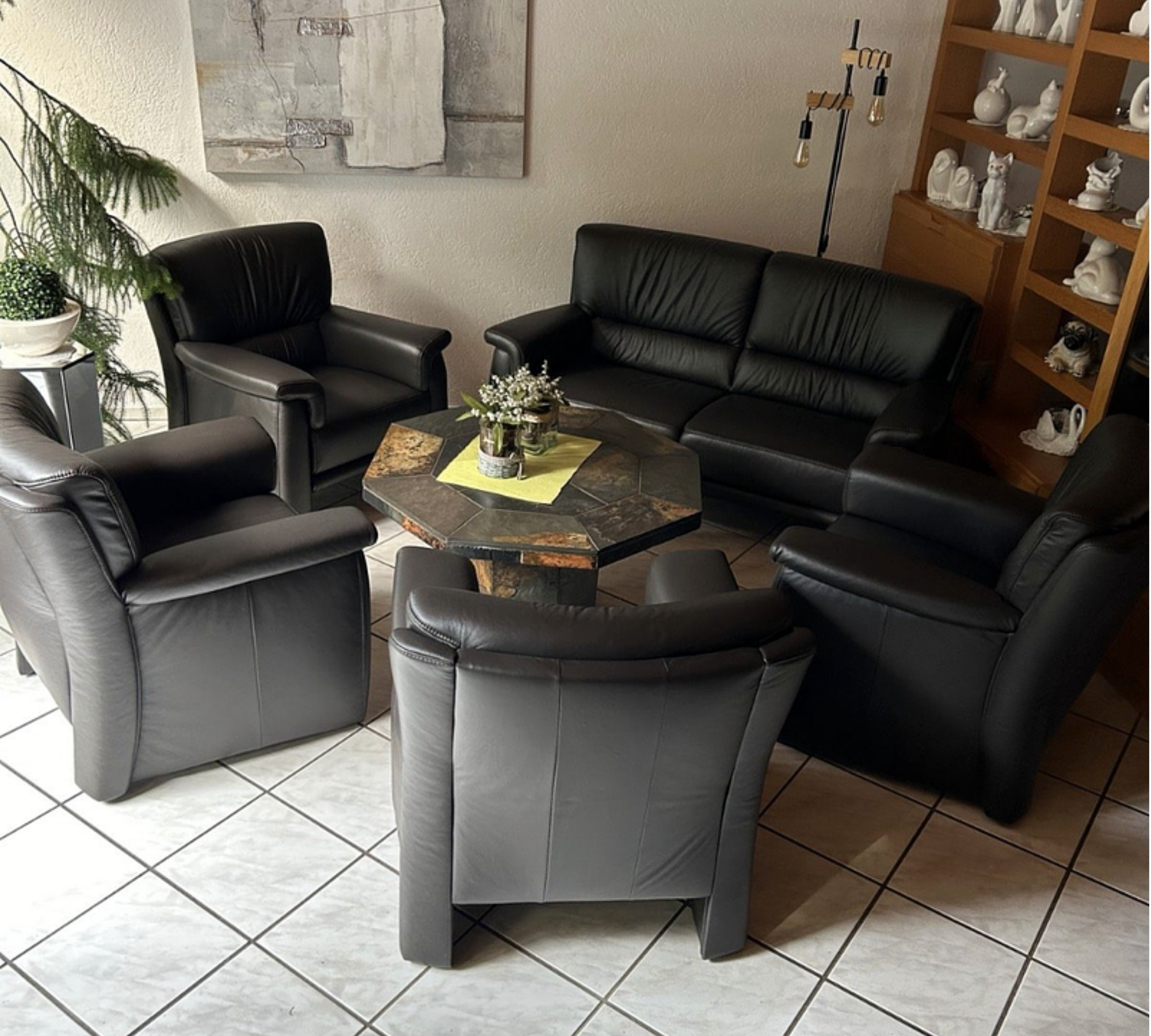 4x Armchair & Sofa 2.5-seater Leather Chocolate Brown