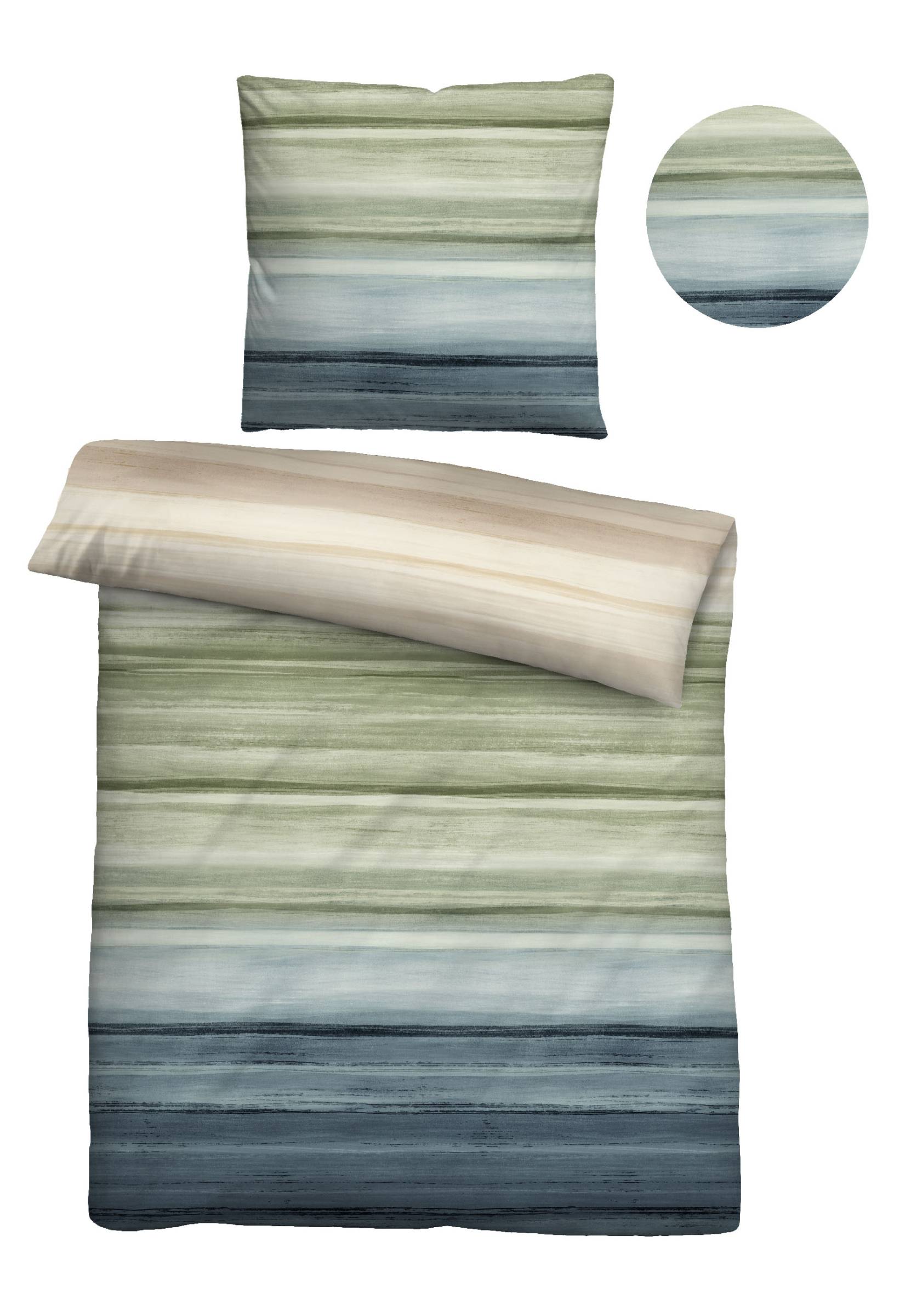 Saes Bettwäsche Mako-Satin Grün 155x200cm Kissen 80x80 cm