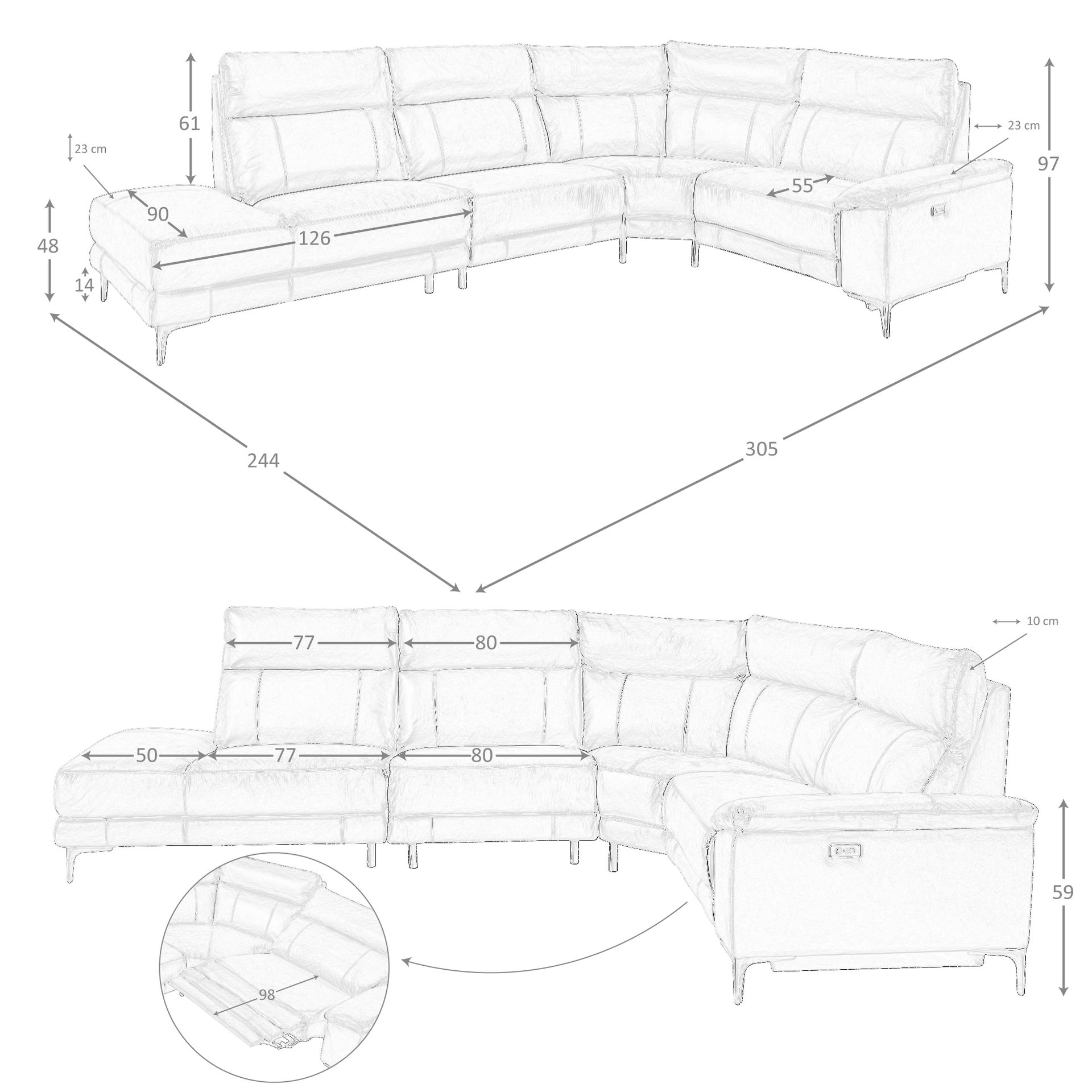 Sofa Récamiere Links Leder Tabakbraun