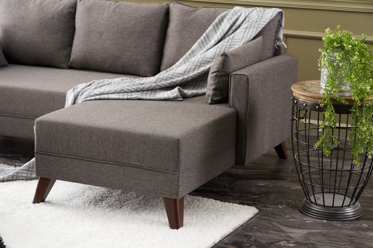 Bella Sofa Récamiere Rechts  mit Hocker Braun