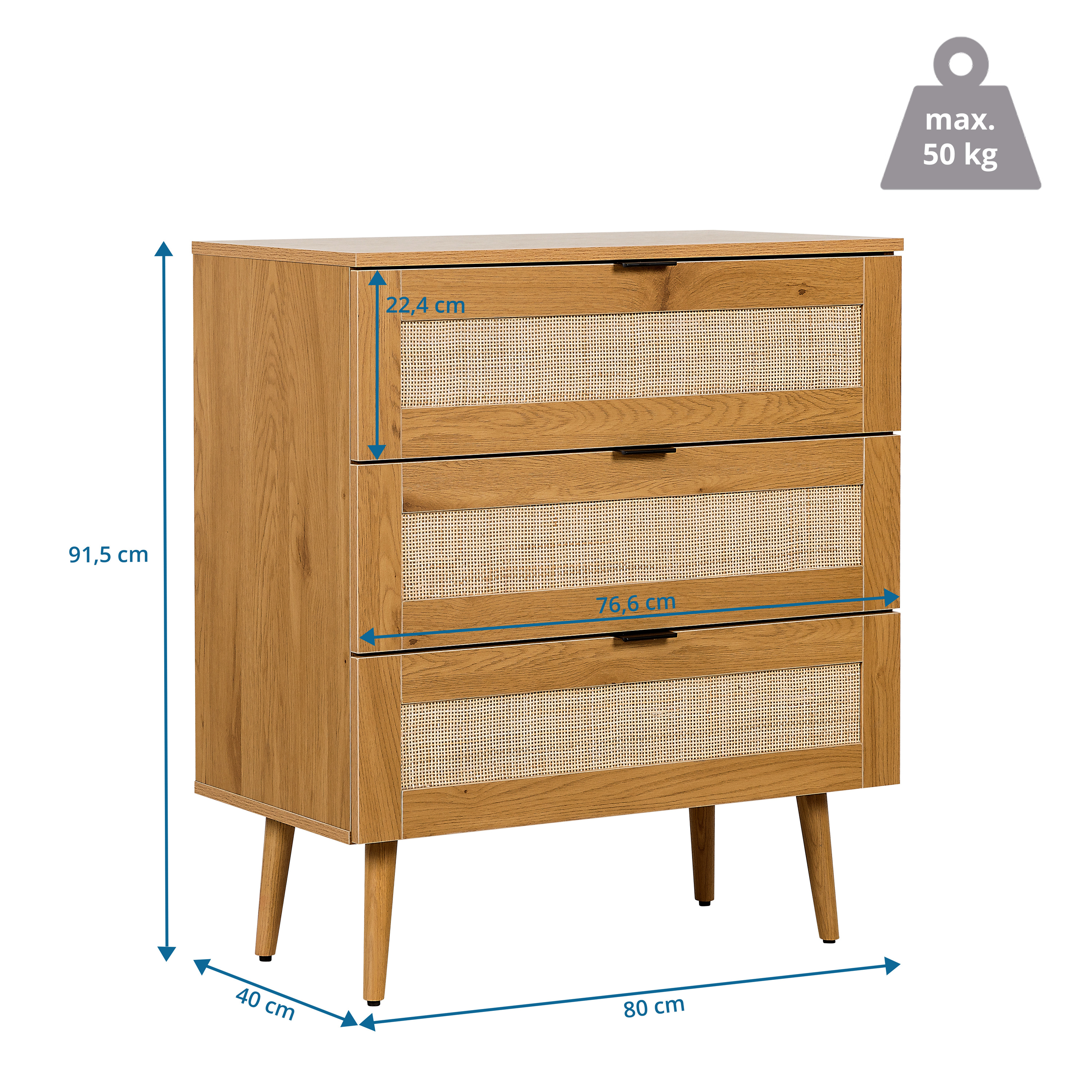 BOHEO K Kommode 3 Schubladen Holz Eiche-Optik