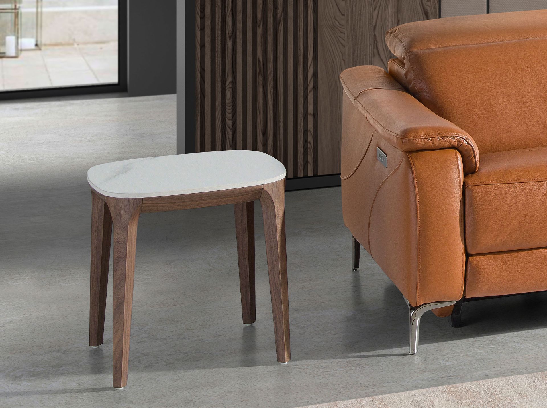 Side table marble walnut veneer