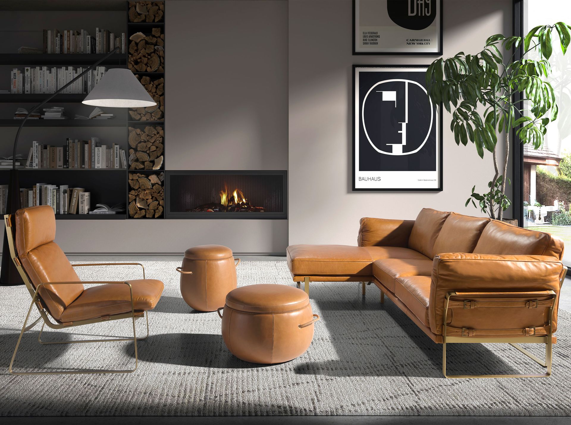 Footstool Leather Brown