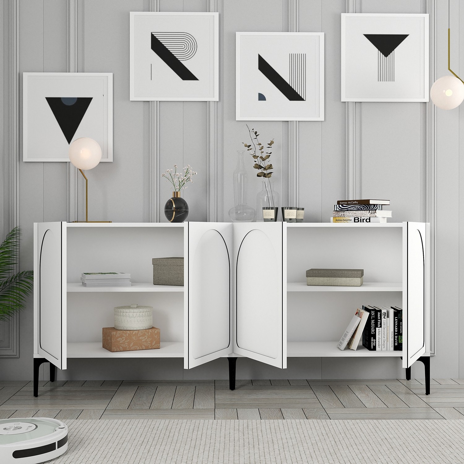 Lyon 79 Console Wood Veneer White Black