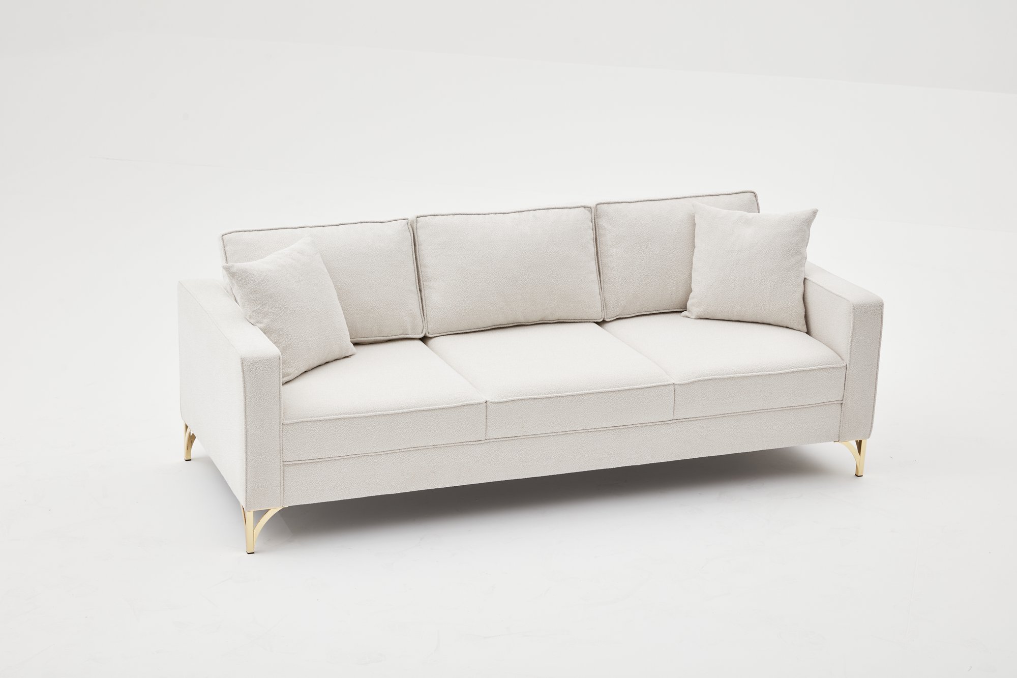 Lima Sofa 3-Sitzer Creme mit goldenen Beinen