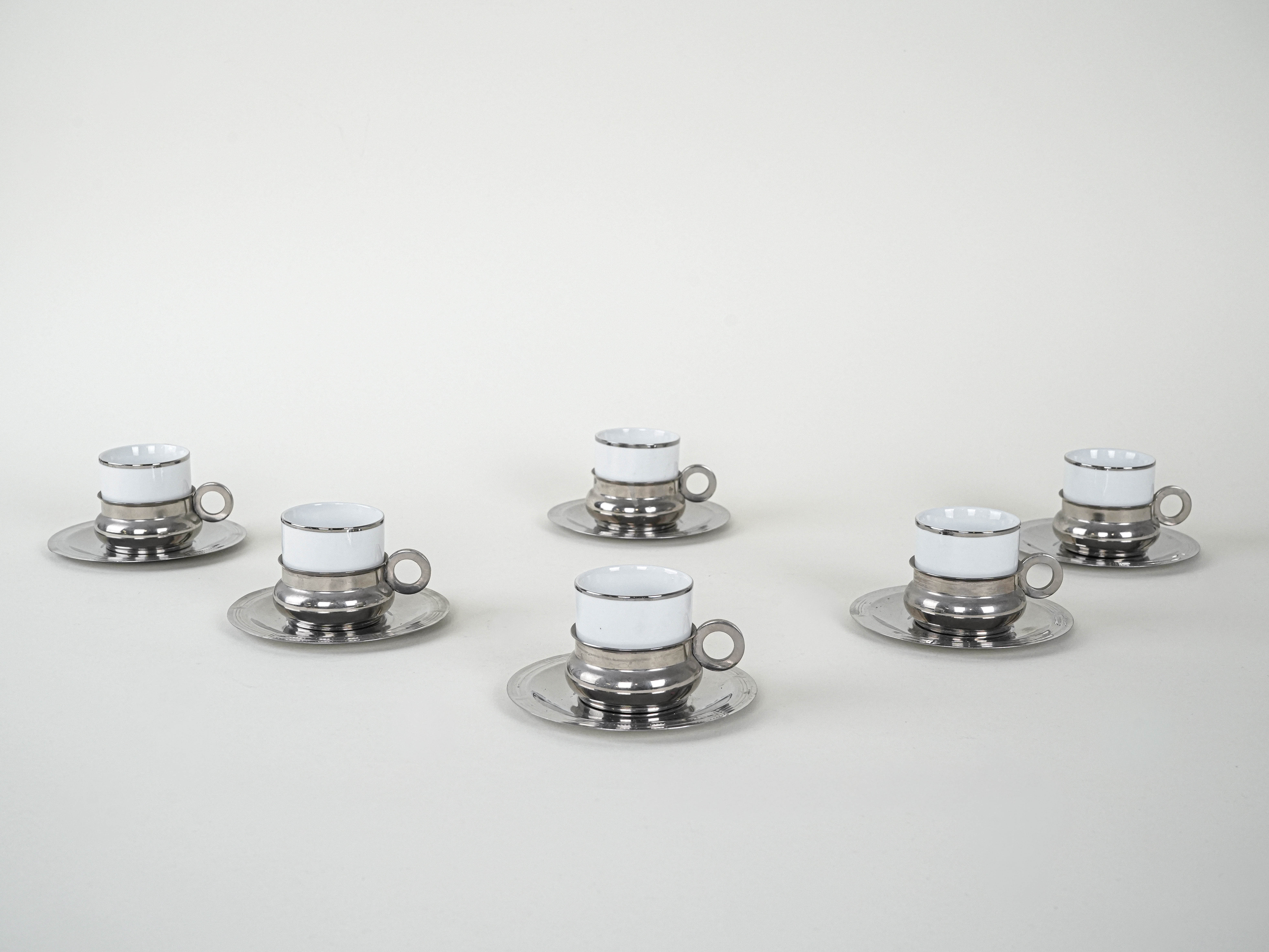 Porcelain cup set Silver White 1980s