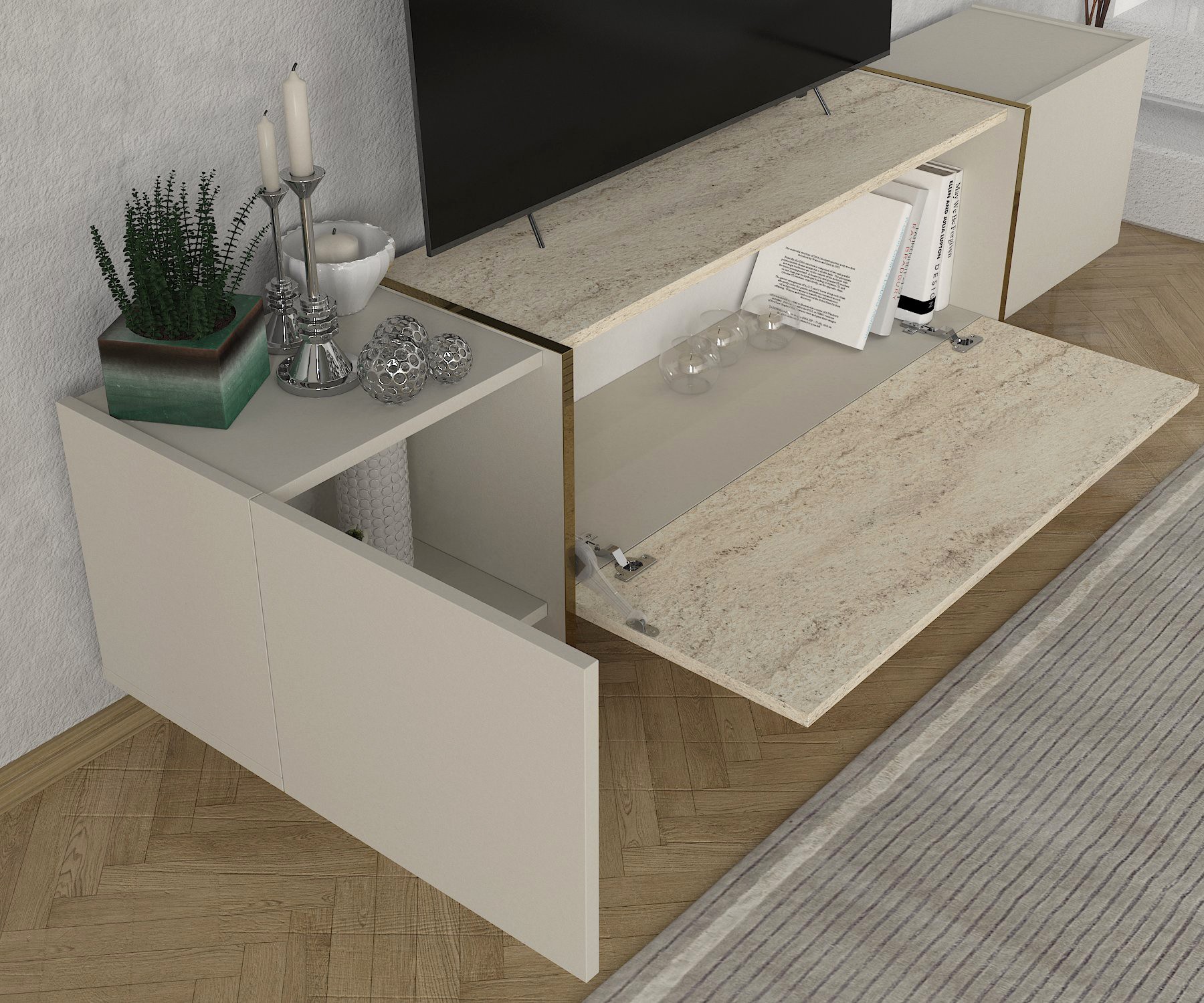 Veyron TV Möbel Travertin Sandstein