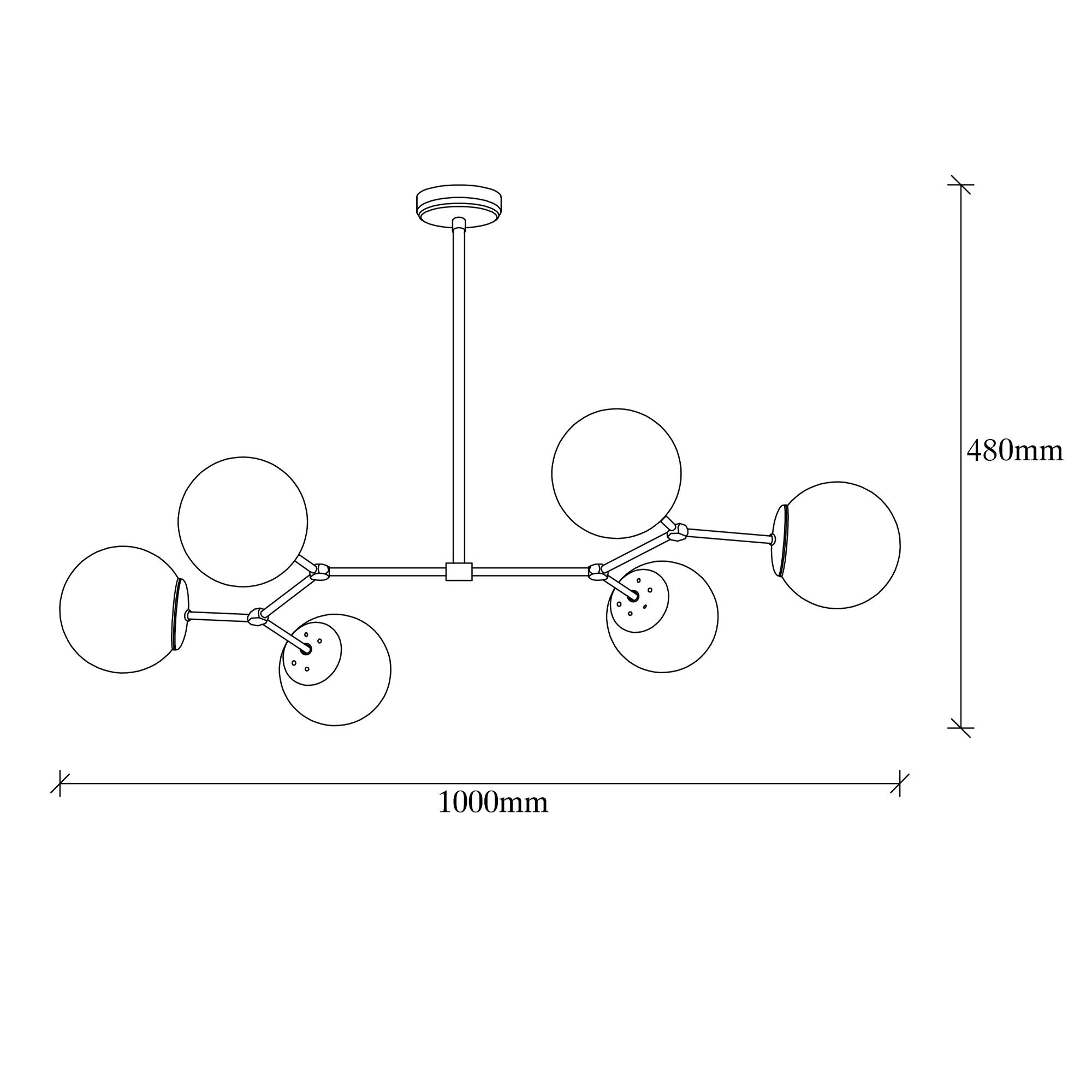 Pendant lamp 6 glass spheres metal white gold