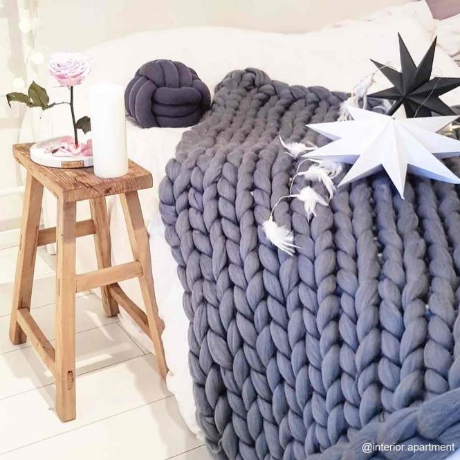 Cosima Chunky Knit Wolldecke Merinowolle Grau