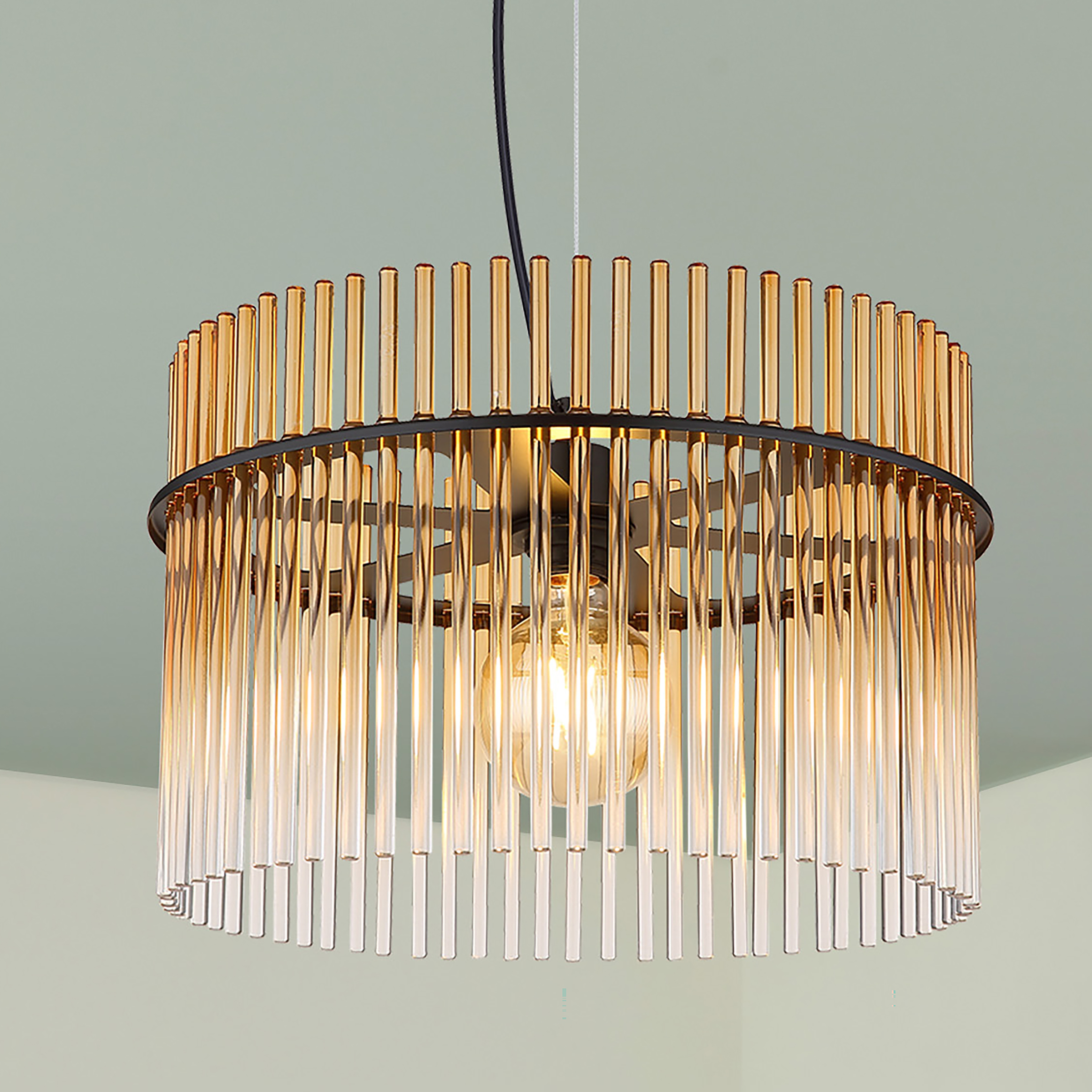Pendelleuchte Gorley Typ I Farbglas Eisen Orange