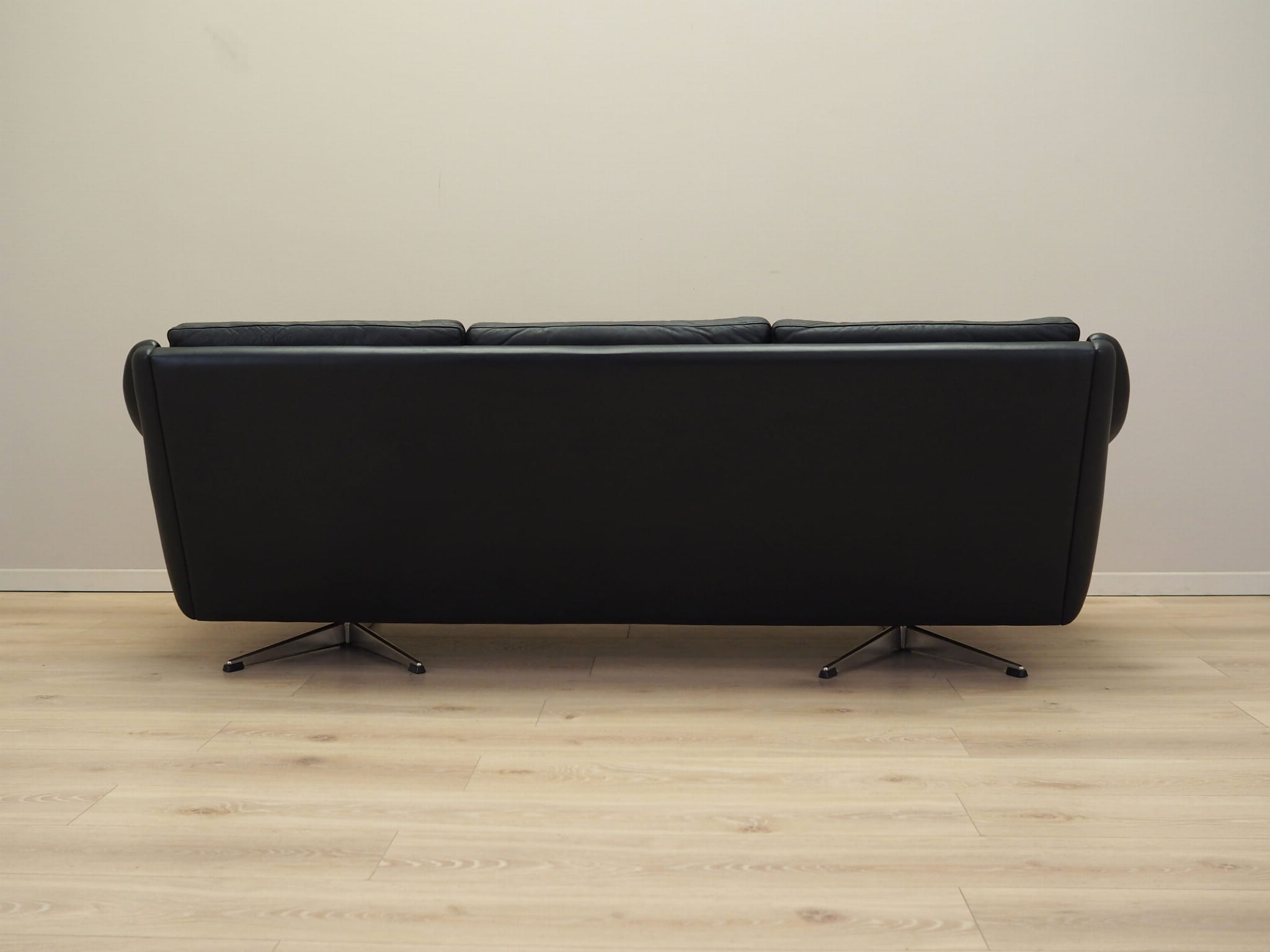 3-Sitzer Sofa Leder Schwarz 1960er Jahre