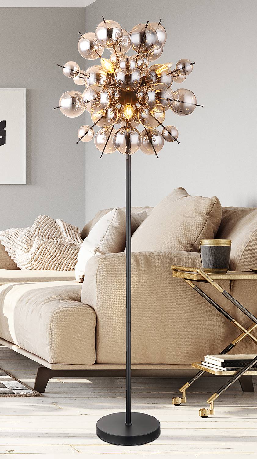 Udo floor lamp colored glass iron 6-flame