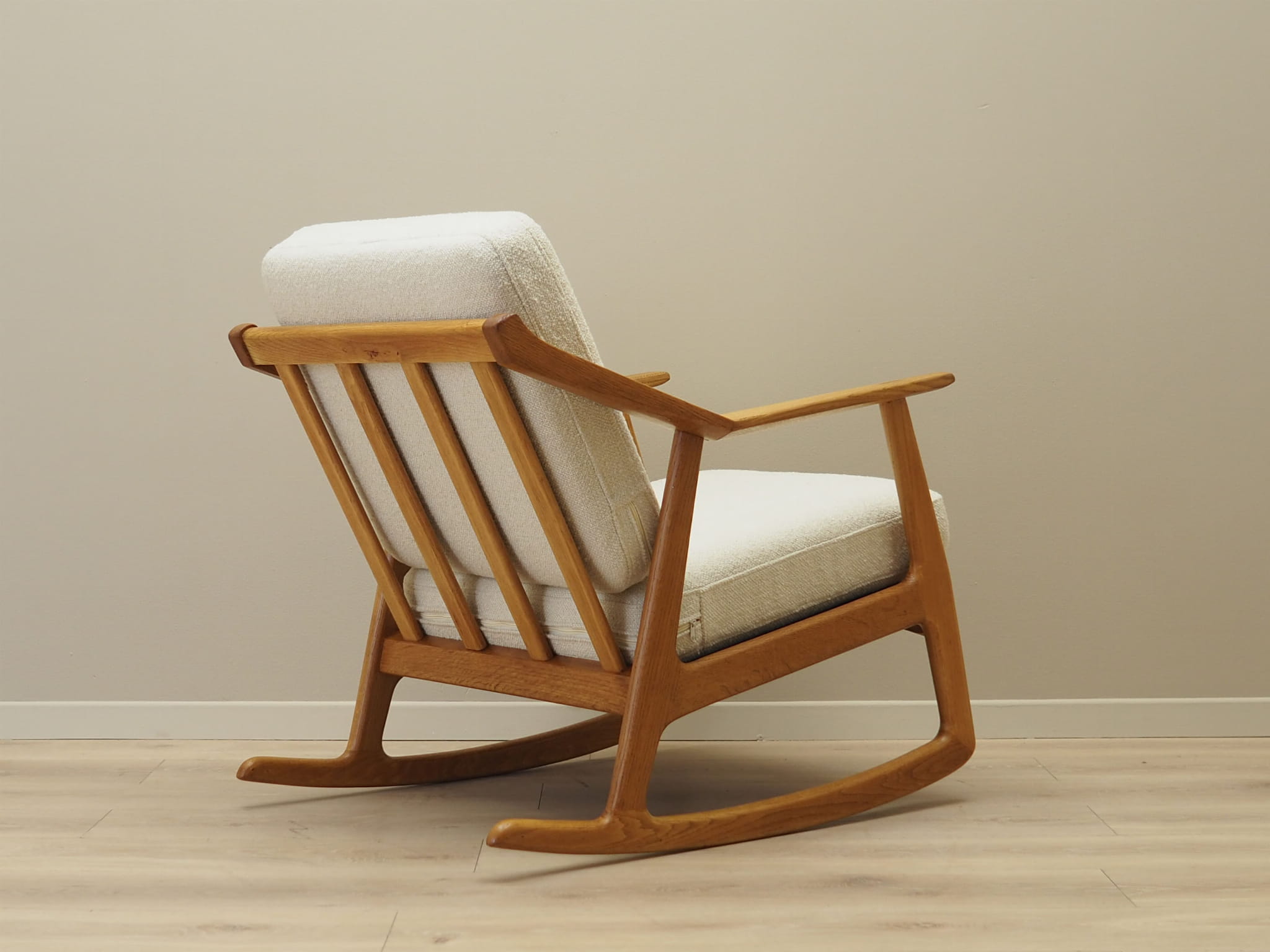 Vintage rocking chair oak wood textile cream 1960s