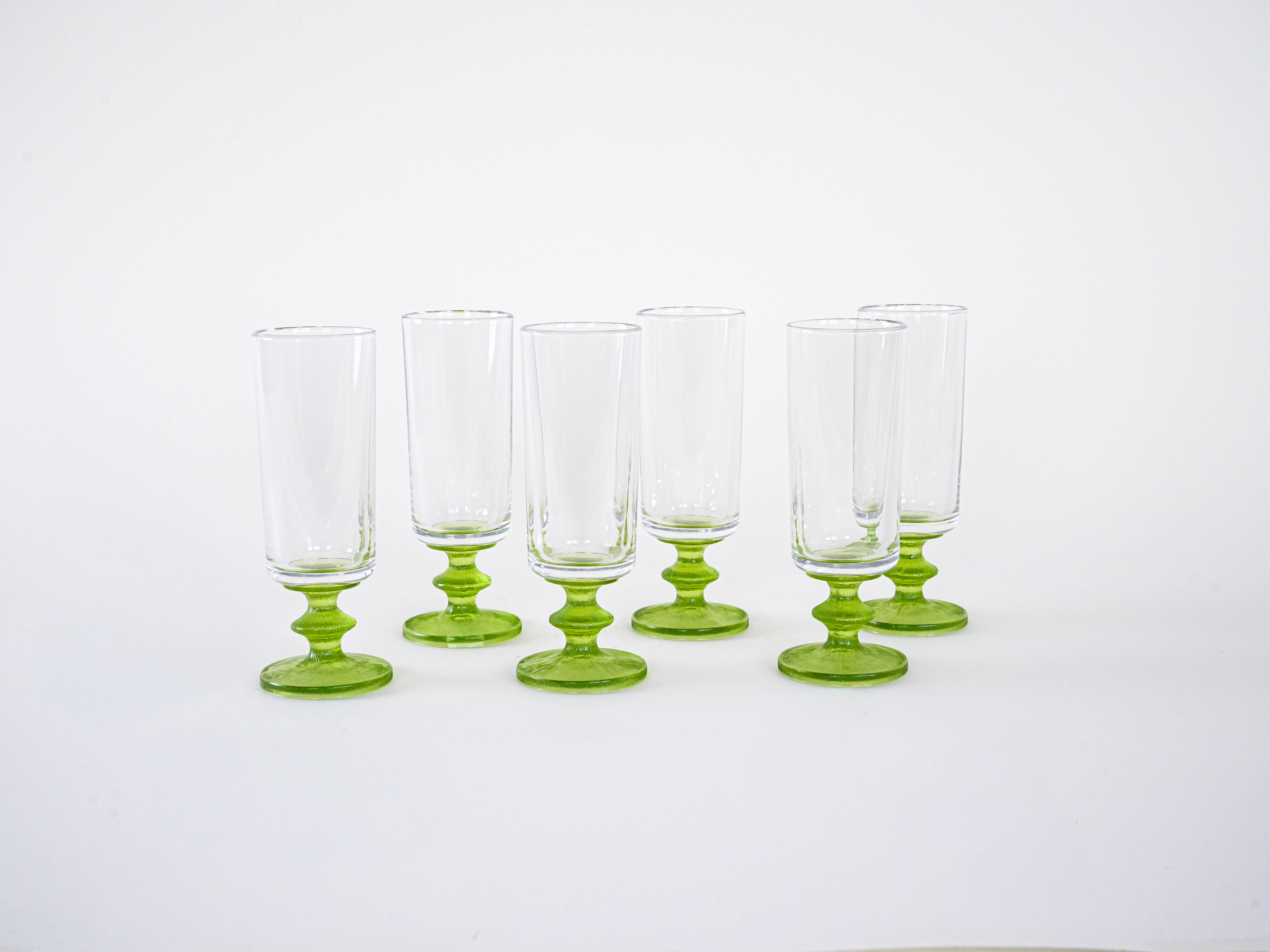 6er-Set Gläser Transparent Grün 1970er Jahre