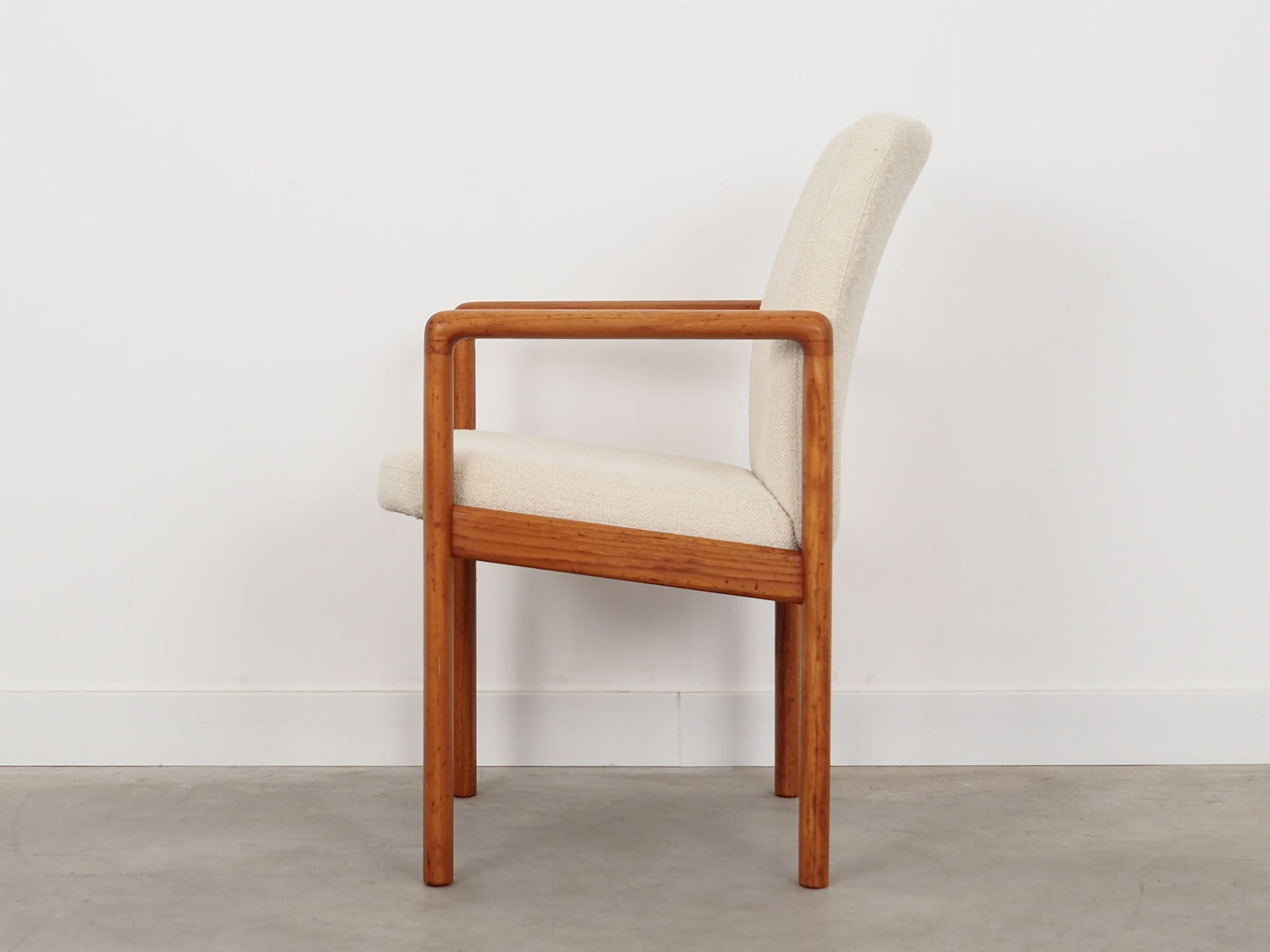 Vintage Chair Teak Wood Textile White 1970s