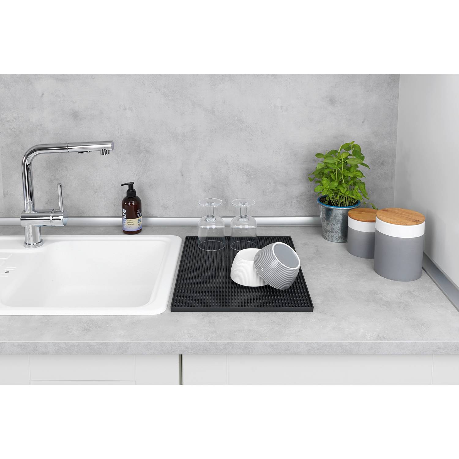 Abtropfmatte Maxi Edelstahl / Bambus Silber matt / Braun