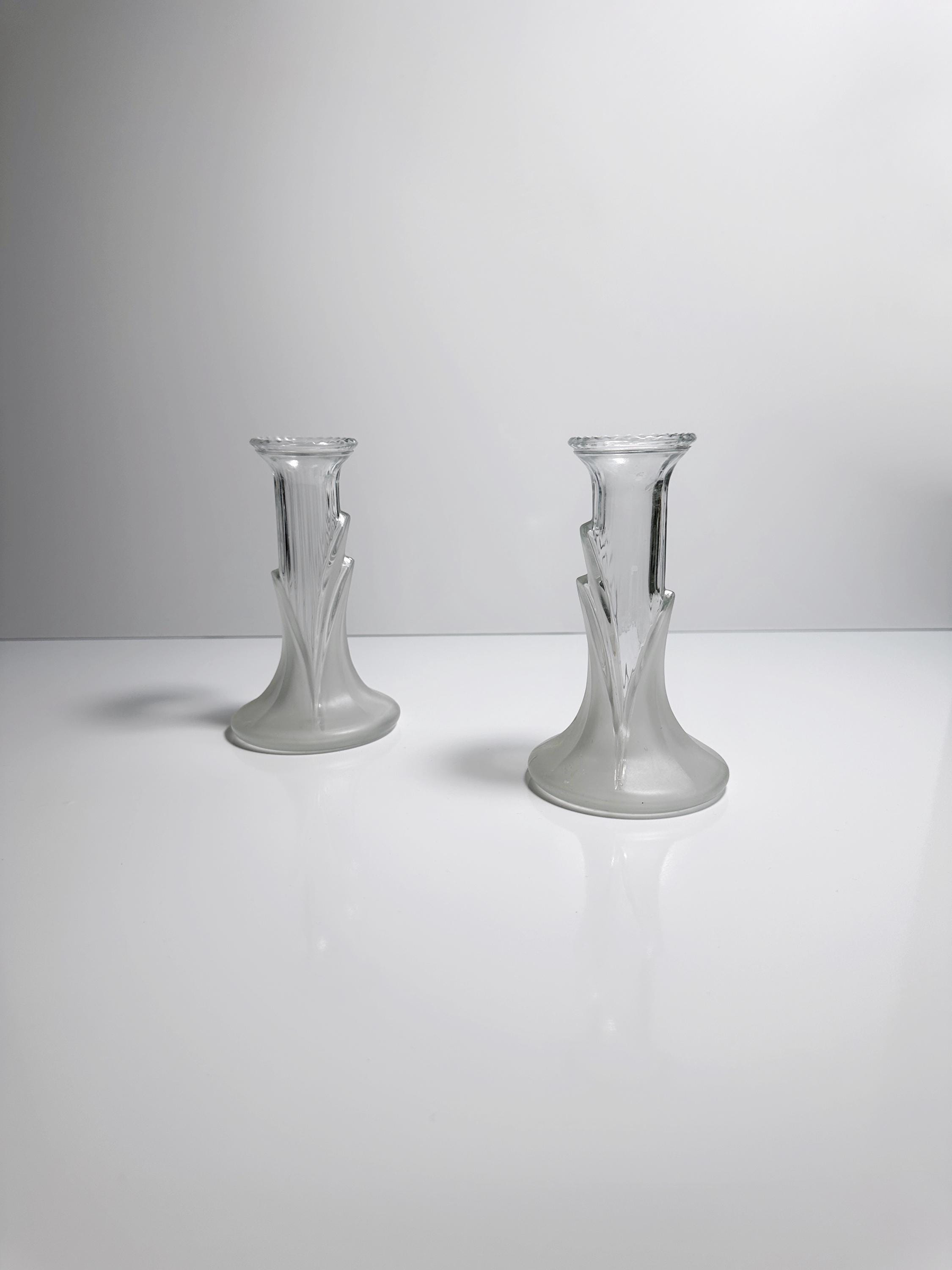 2x Vintage Kerzenleuchter Glas 1980er Jahre