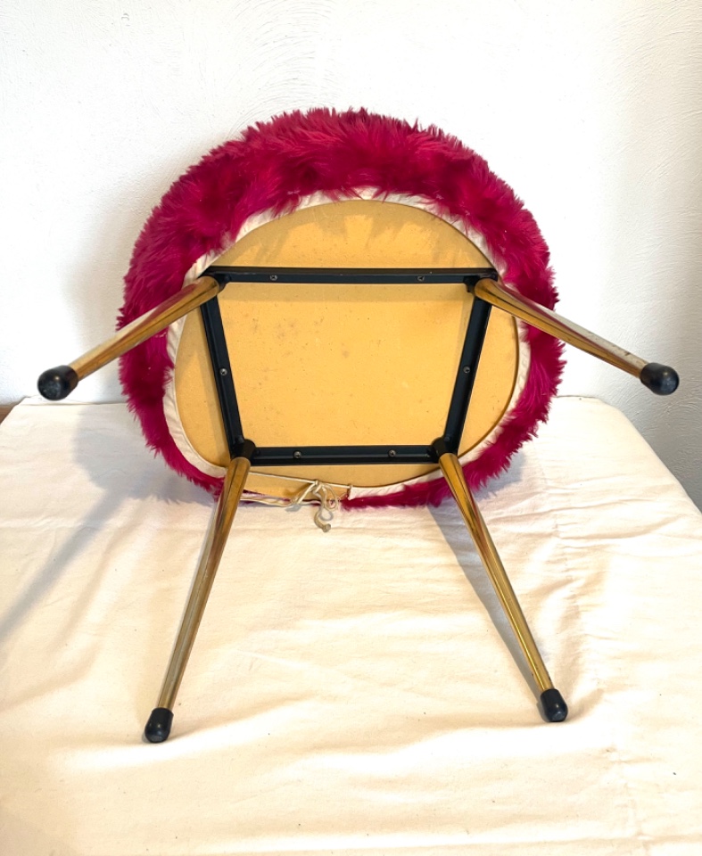Vintage Hocker Textil Metall Pink 1960er Jahre