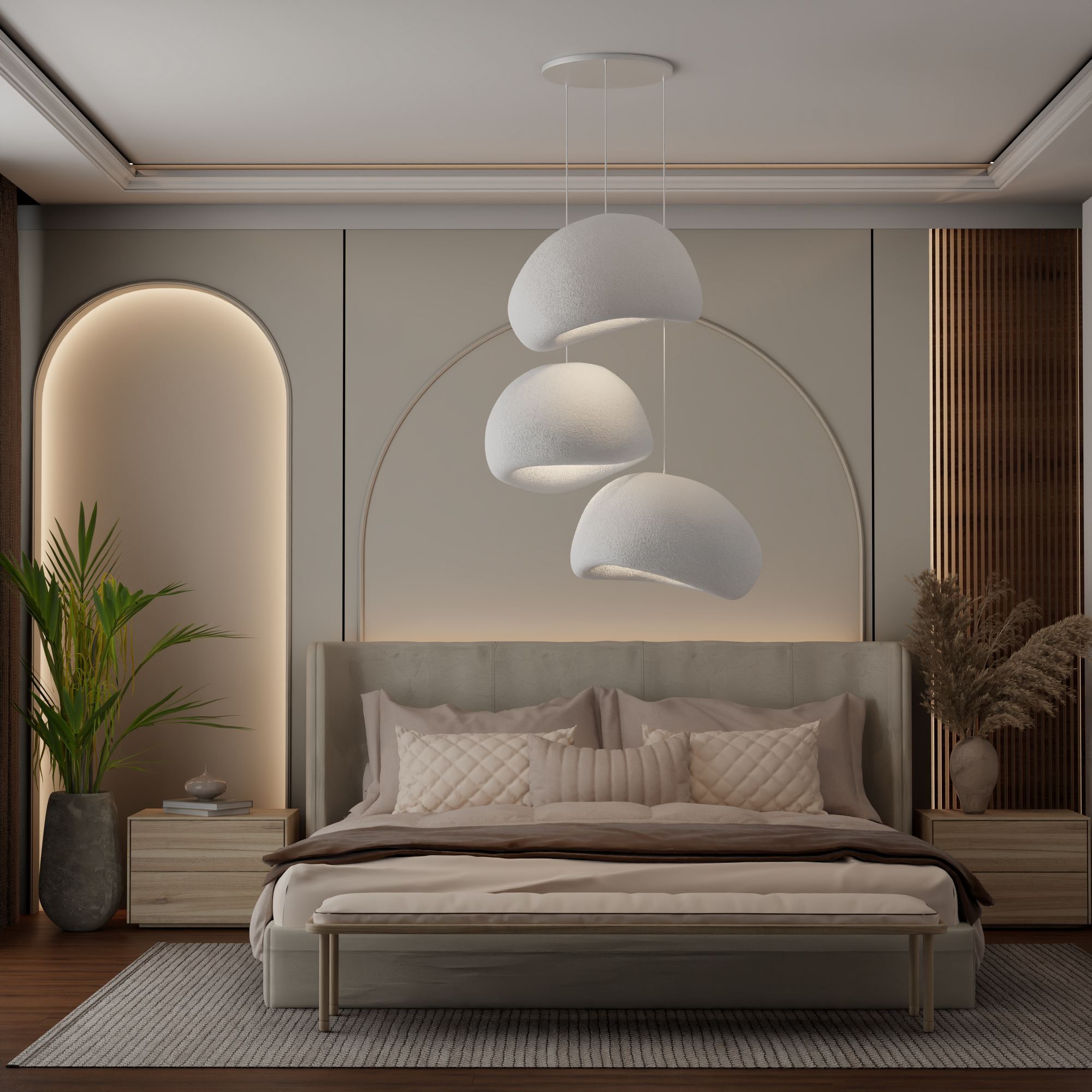 3-Flammig Wabi Sabi Nami Pendelleuchte Weiß