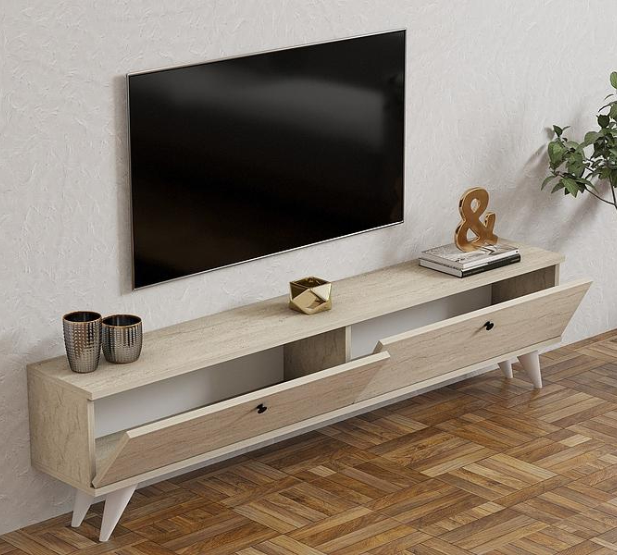 Paris Lowboard Holzfurnier Travertin