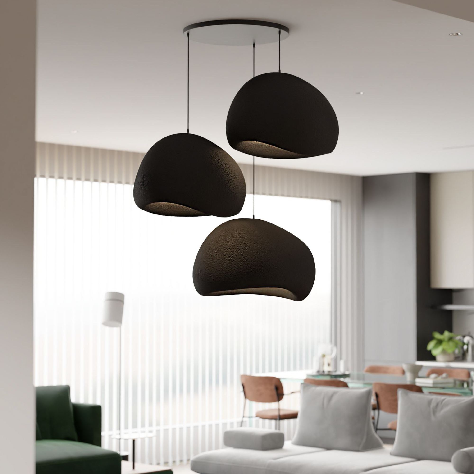3-Flammig Wabi Sabi Claylights Pendelleuchte Schwarz