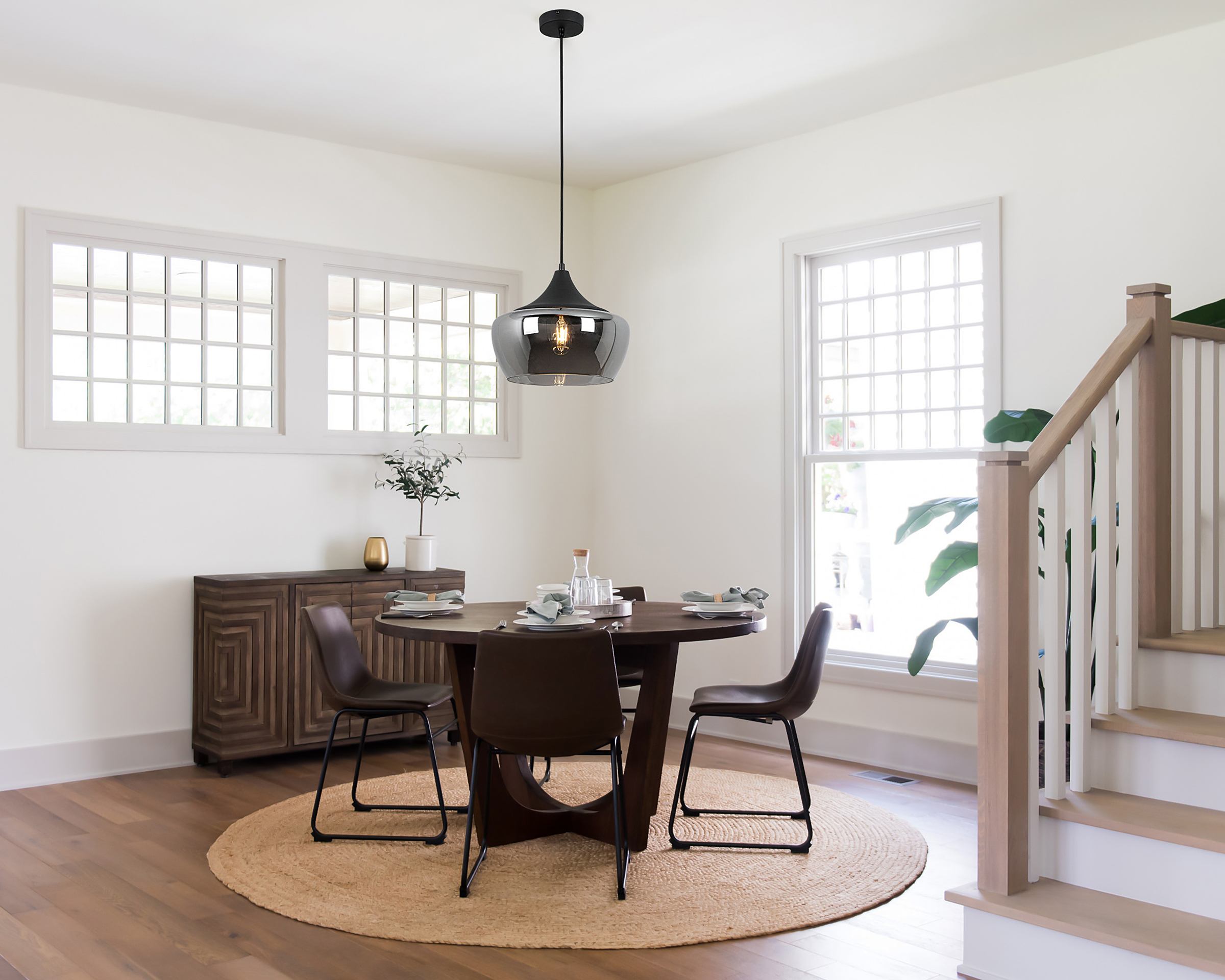 1-Flammig Oli Pendelleuchte Eisen Rauchglas Schwarz