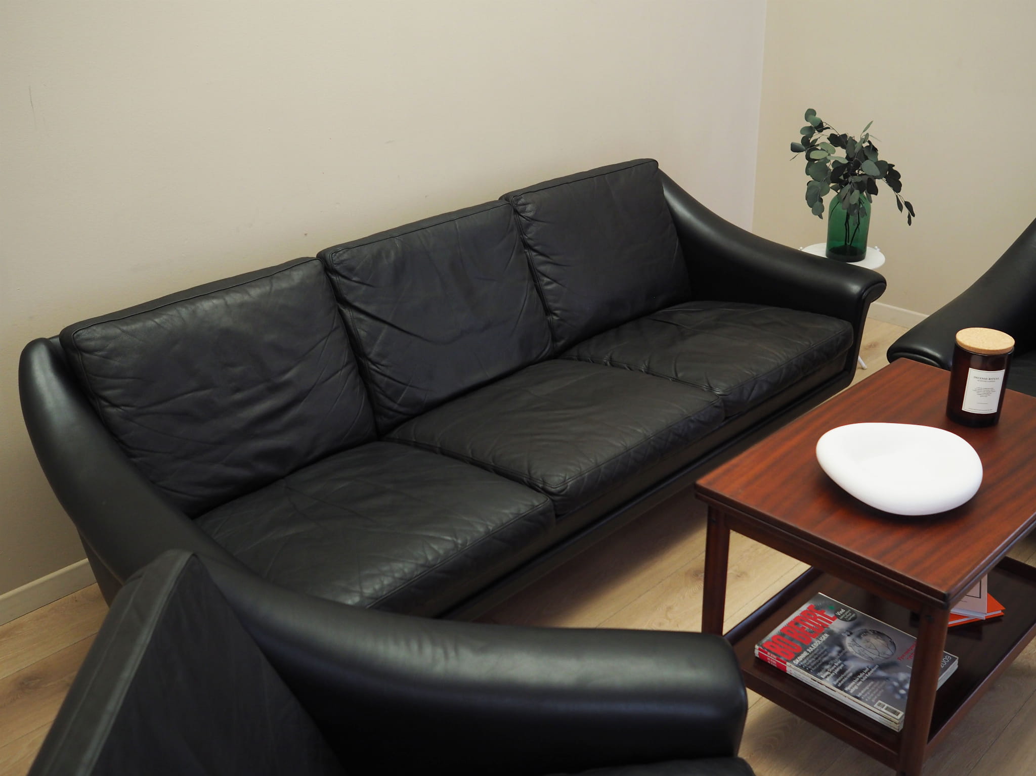 3-Sitzer Sofa Leder Schwarz 1960er Jahre