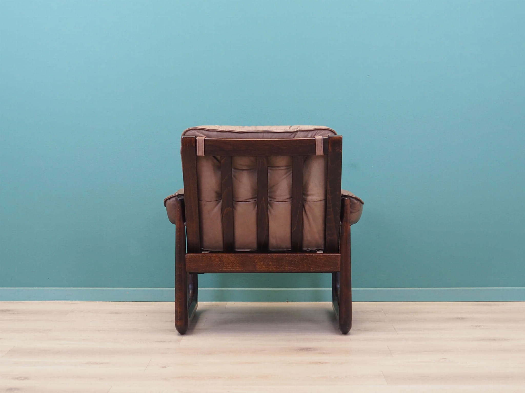 Vintage armchair leather wood brown 1960s