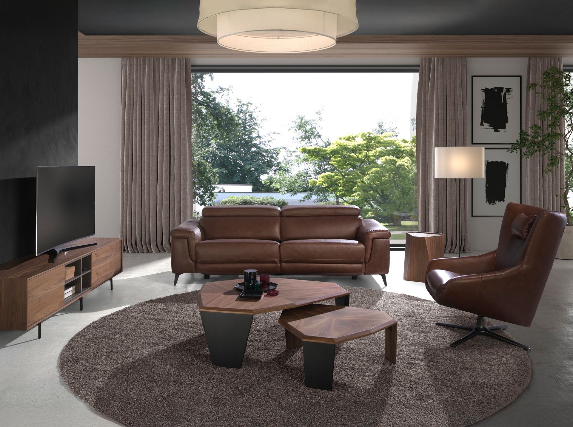 3 seater relaxation sofa in brown leather 6117