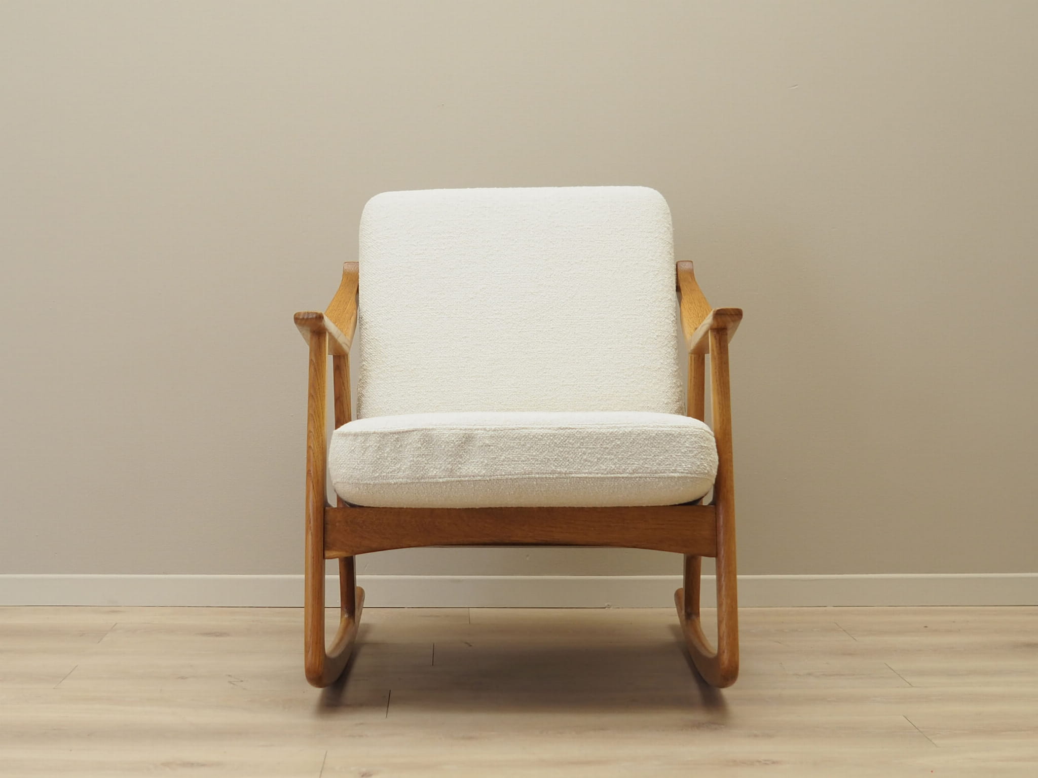 Vintage rocking chair oak wood textile cream 1960s