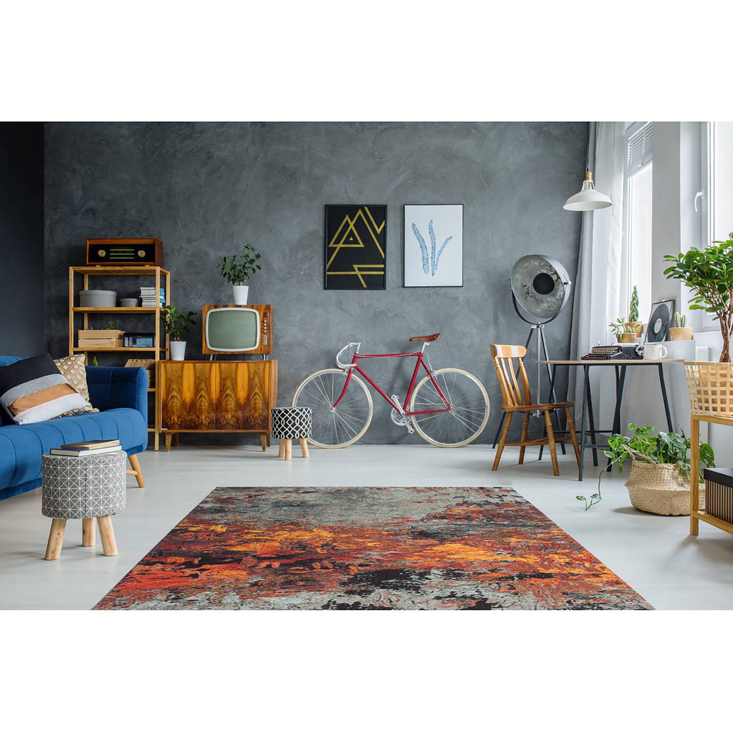 Kurzflorteppich Blaze Fire Grau Rot
