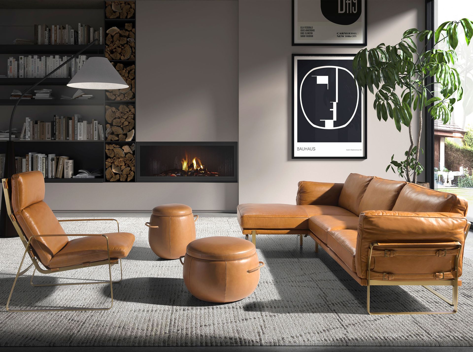 Linkes Récamiere-Sofa in kamelfarbenem Leder 6231