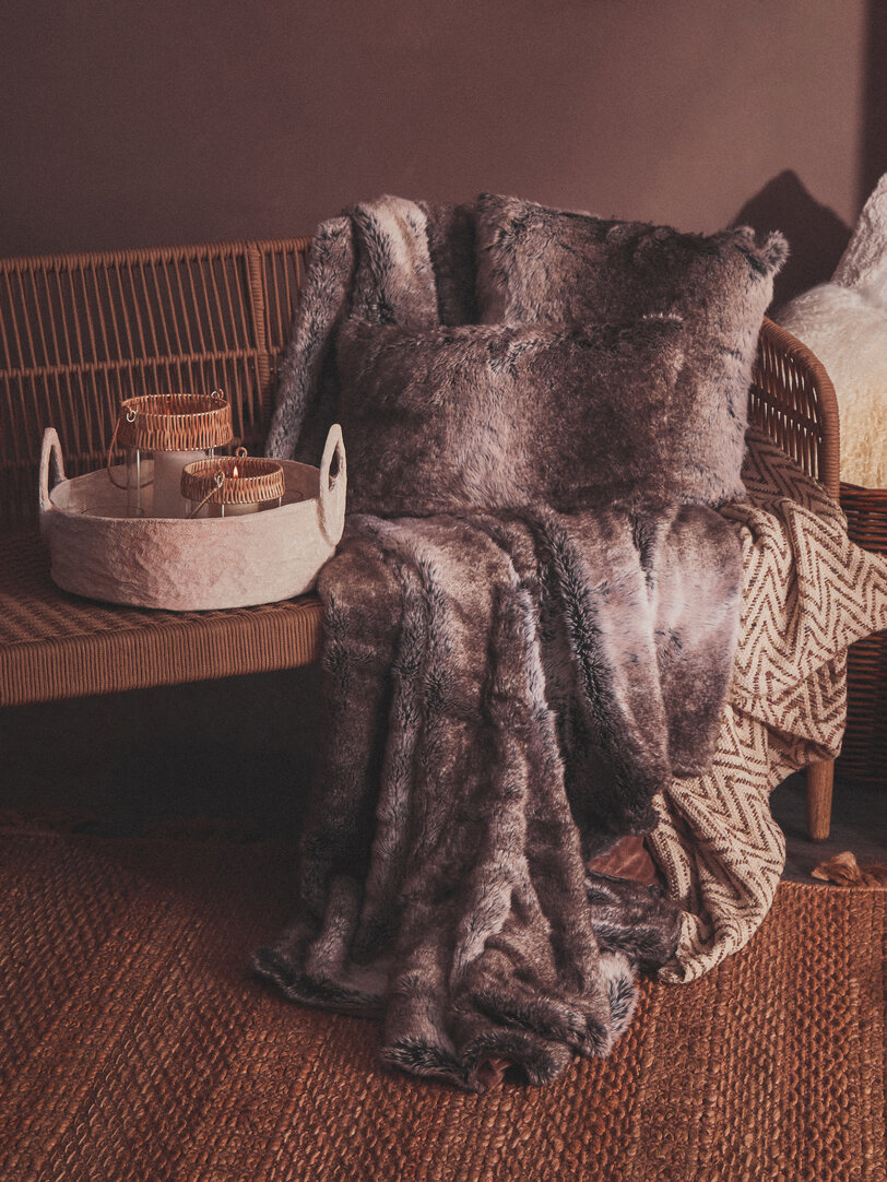 Bosie Lamina Mocha Ombre Rectangular Faux Fur Cushion