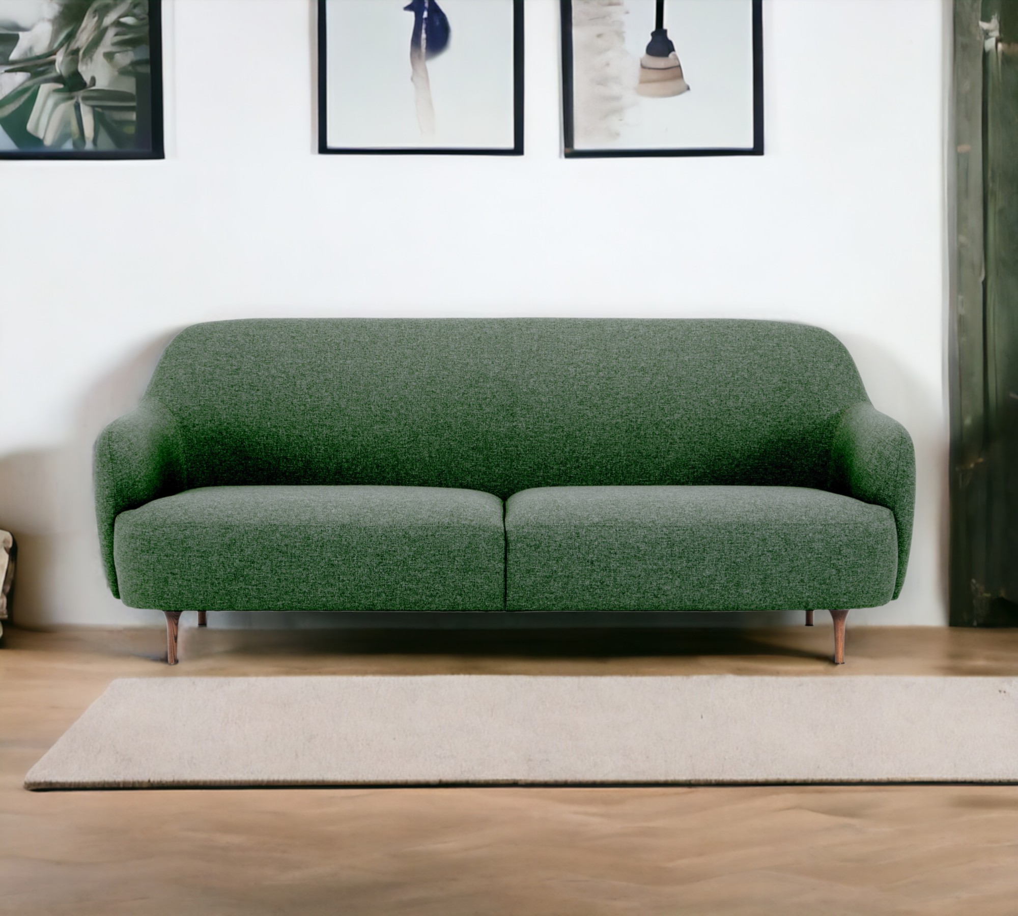 Lupo Sofa 3-Sitzer Eschenholz Textil Dunkelgrün