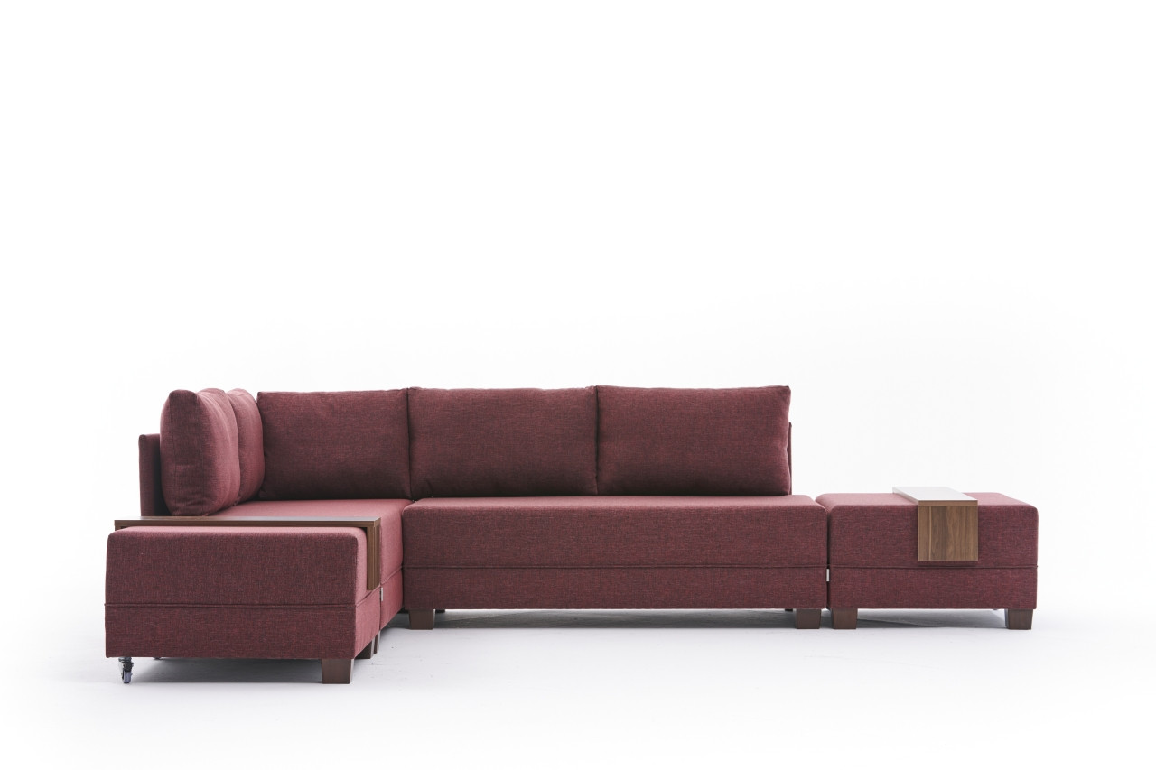 Fly Ecksofa Links mit 2 Hockern Rot