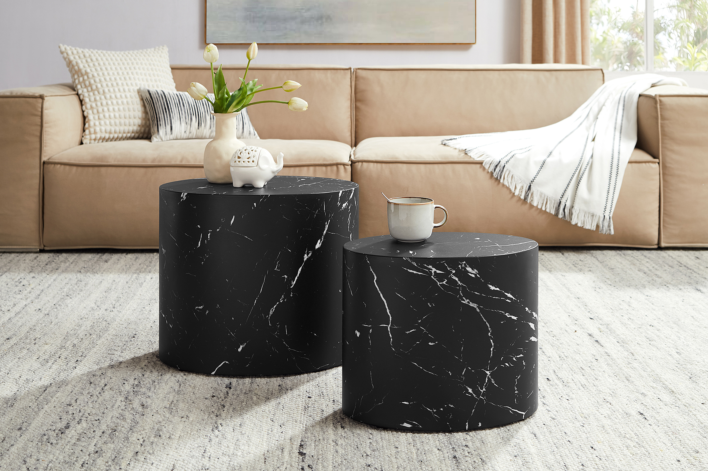 Couchtisch Warners 2er Set MDF Schwarz 48x33cm