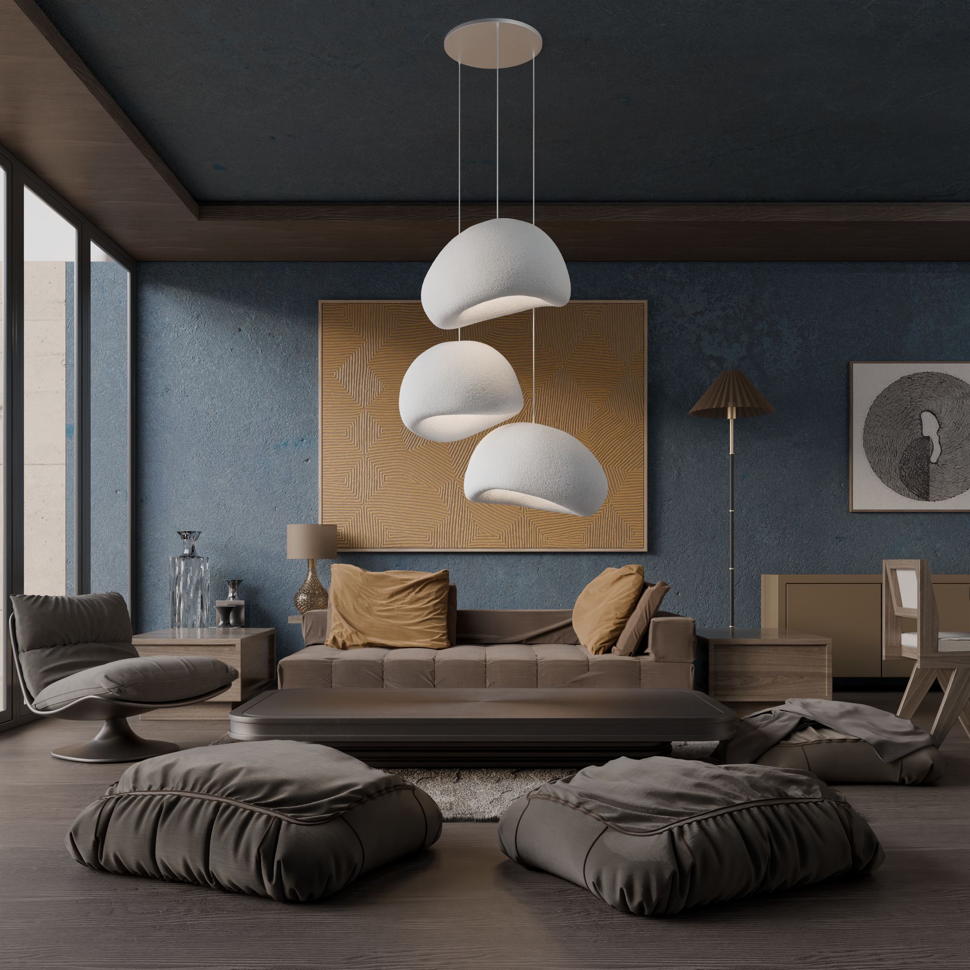 3-Flammig Wabi Sabi Nami Pendelleuchte Weiß