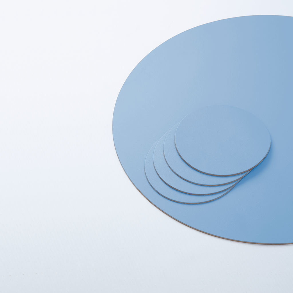 4x Coasters Round 100% Recycled Leather Light Blue
