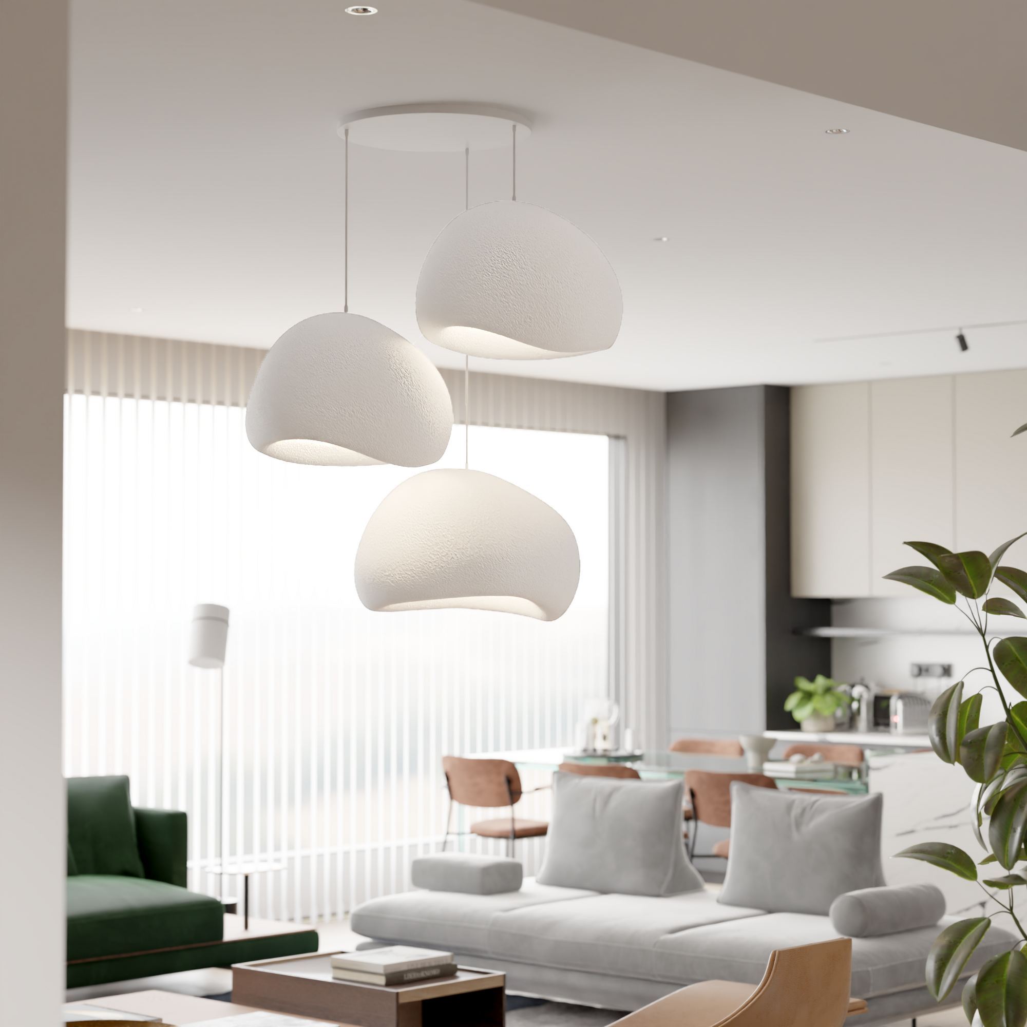 3-Flammig Wabi Sabi Claylights Pendelleuchte Weiß