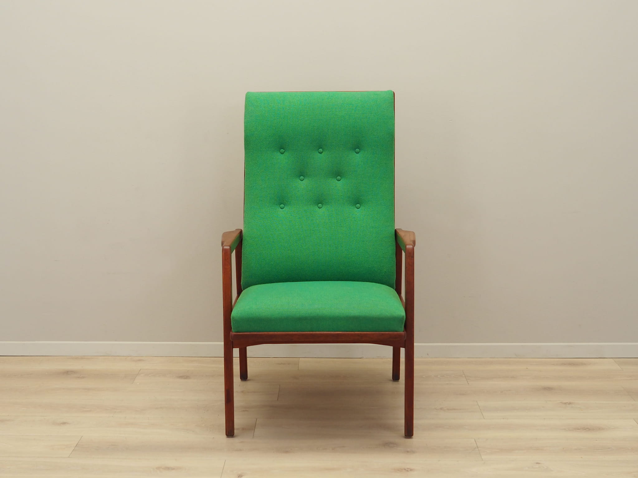 Poltrona Teak Tessuto Verde Anni '70